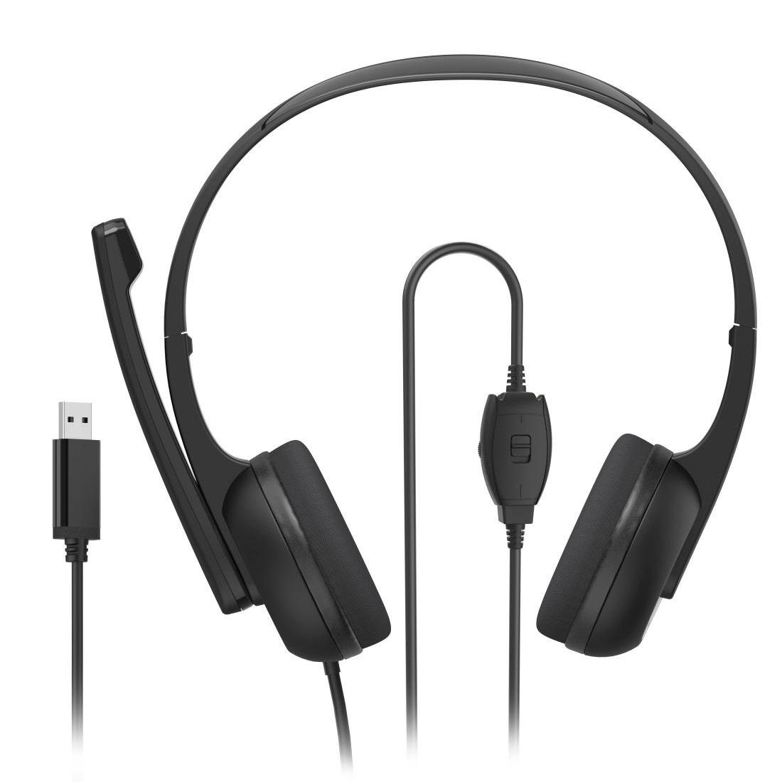Hama PC-Office-Headset "HS-USB250 V2", Stereo, Schwarz, USB-Headset PC-Headset (Kompatible Betriebssysteme: Windows 11/110/8/7)