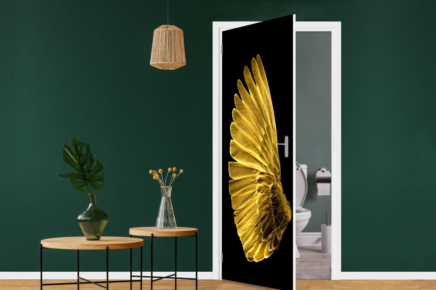 MuchoWow Türtapete Goldene Flügel auf schwarzem Fototapete 75x205 (1 Türaufkleber, cm Matt, Tür, bedruckt, St), Hintergrund, für