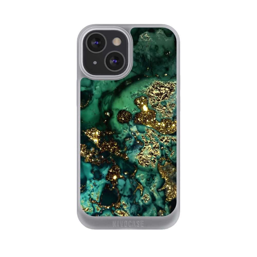 NIVOCASE Handyhülle Marmor Glitzer Look Muster Cyan Glitter Marble Look, Apple iPhone 13 Mini Handyhülle Hülle NIVOpure Case Frozen