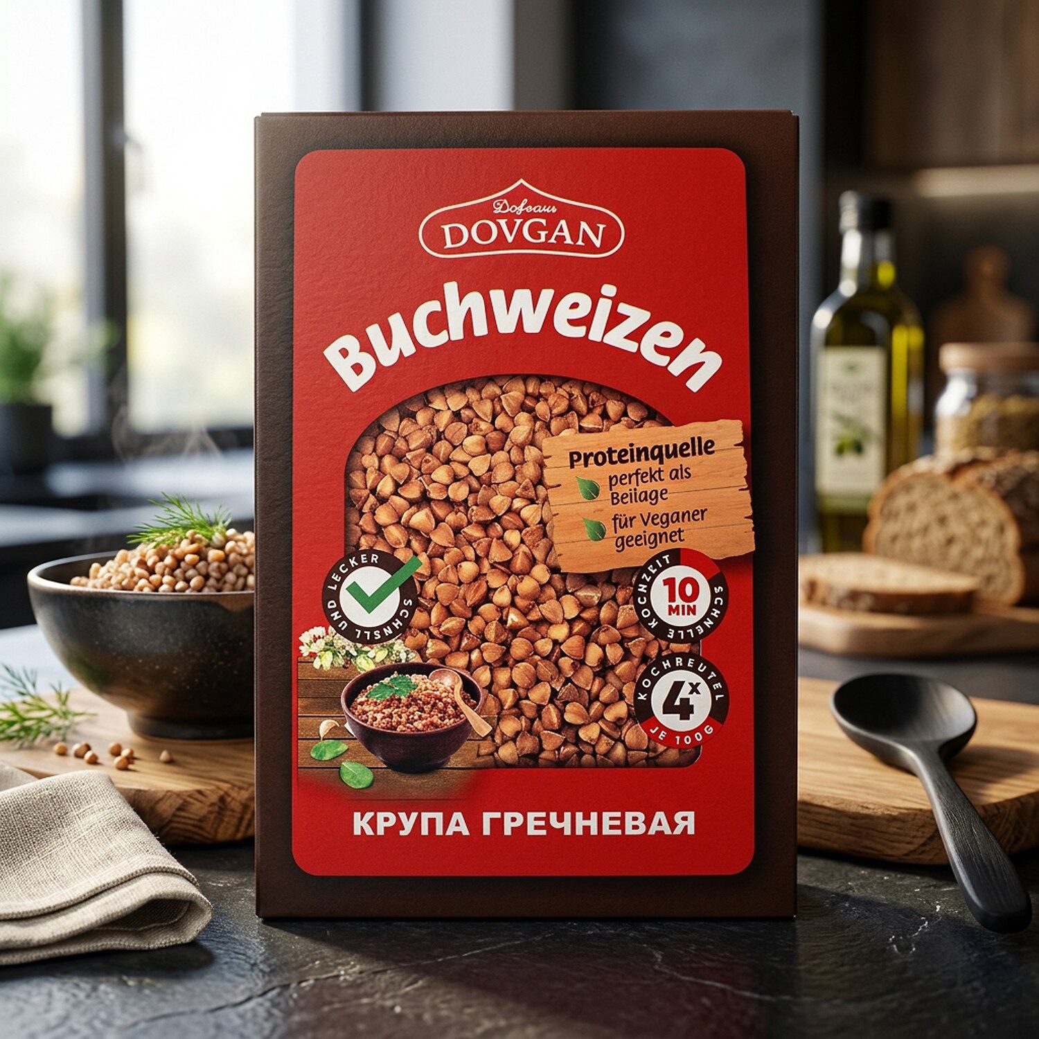 Dovgan Süßigkeit, 1 x 100 g, Buchweizen im Kochbeutel 4 x