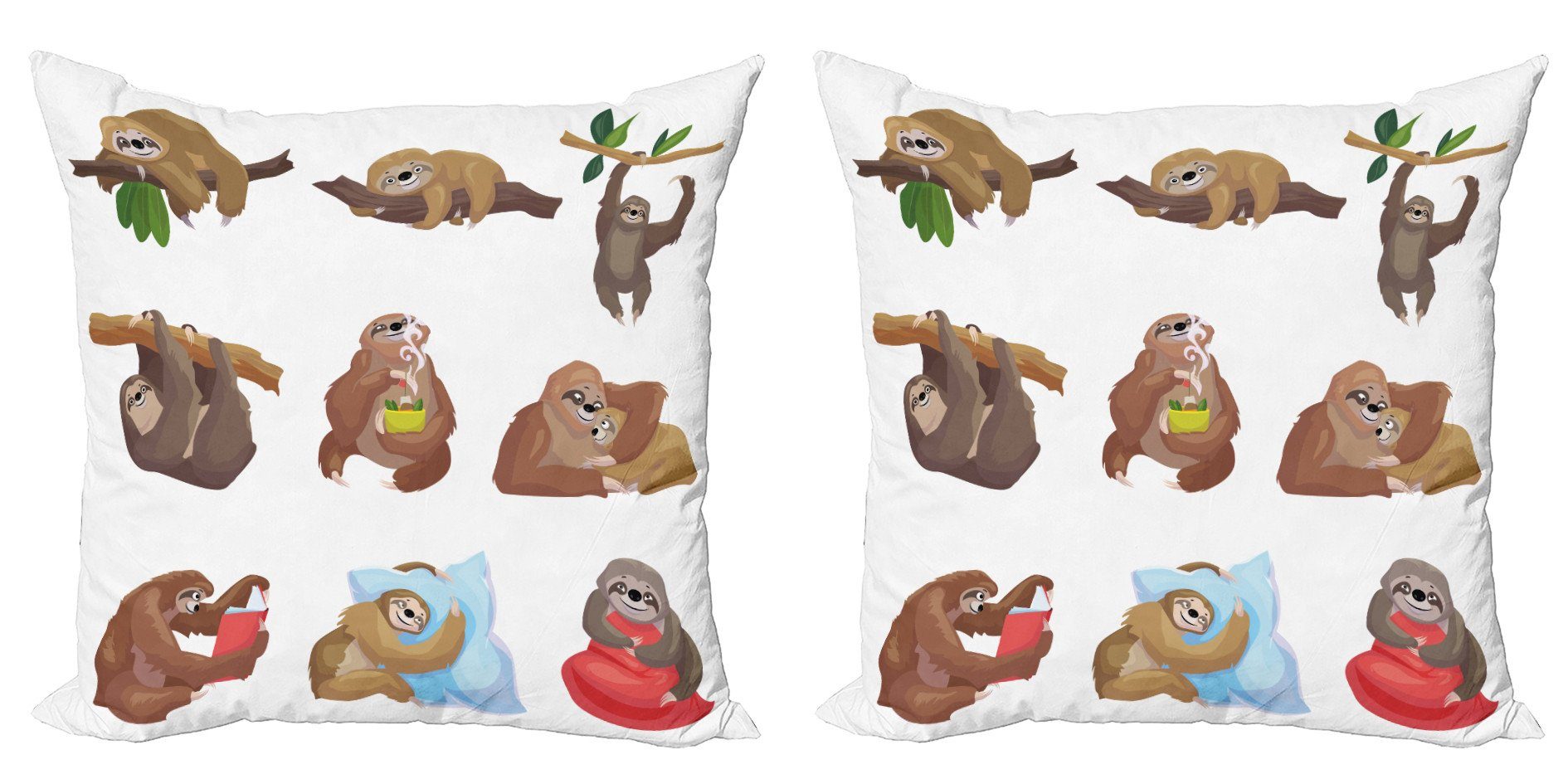 Kissenbezüge Modern Accent Doppelseitiger Digitaldruck, Abakuhaus (2 Stück), Lustige Sloth Cartoon faul Tier