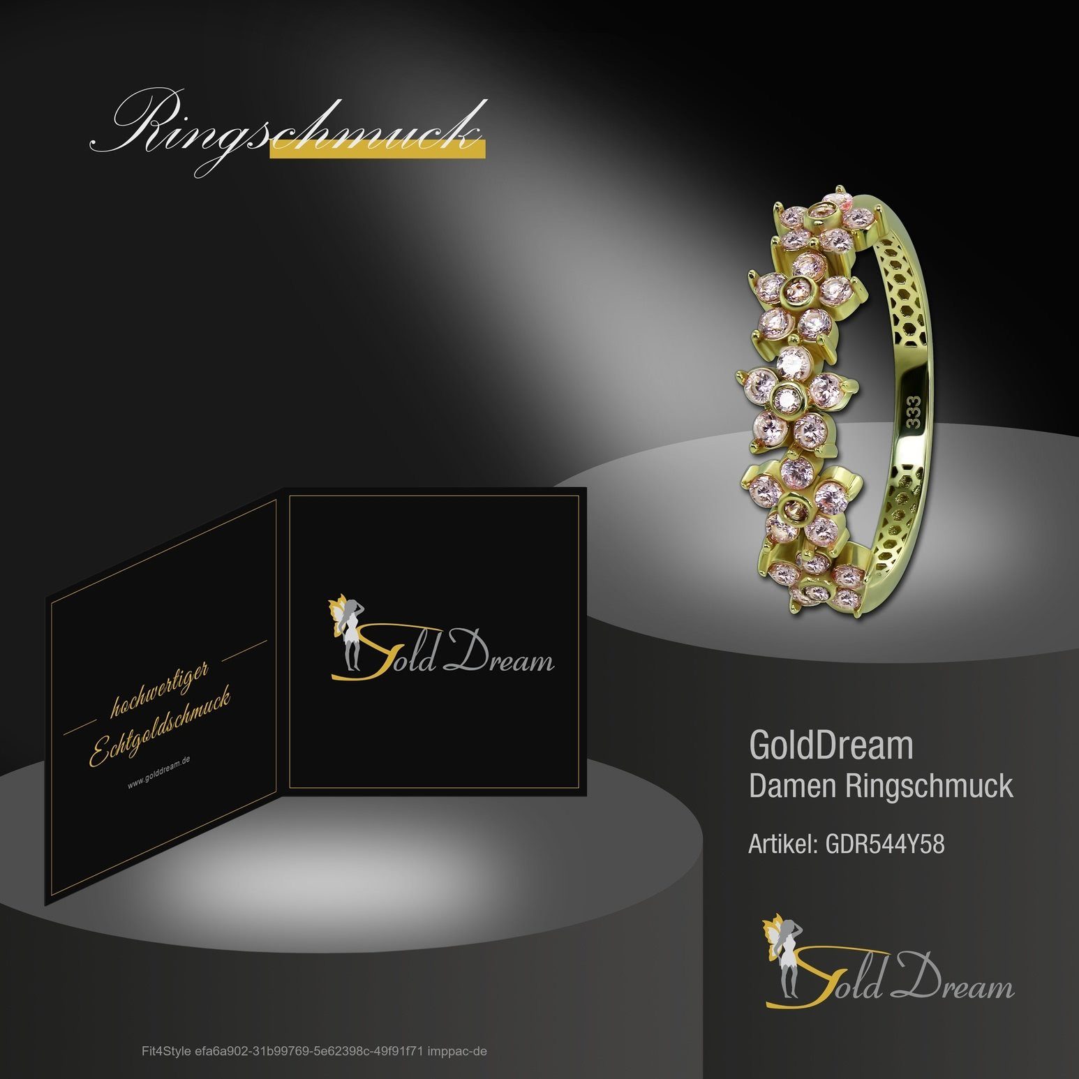 GoldDream (Fingerring), Farbe: Blumen gold, Goldring Gold Gr.58 8 Blumen rosa Karat, 333 Gelbgold Damen - Ring Ring GoldDream