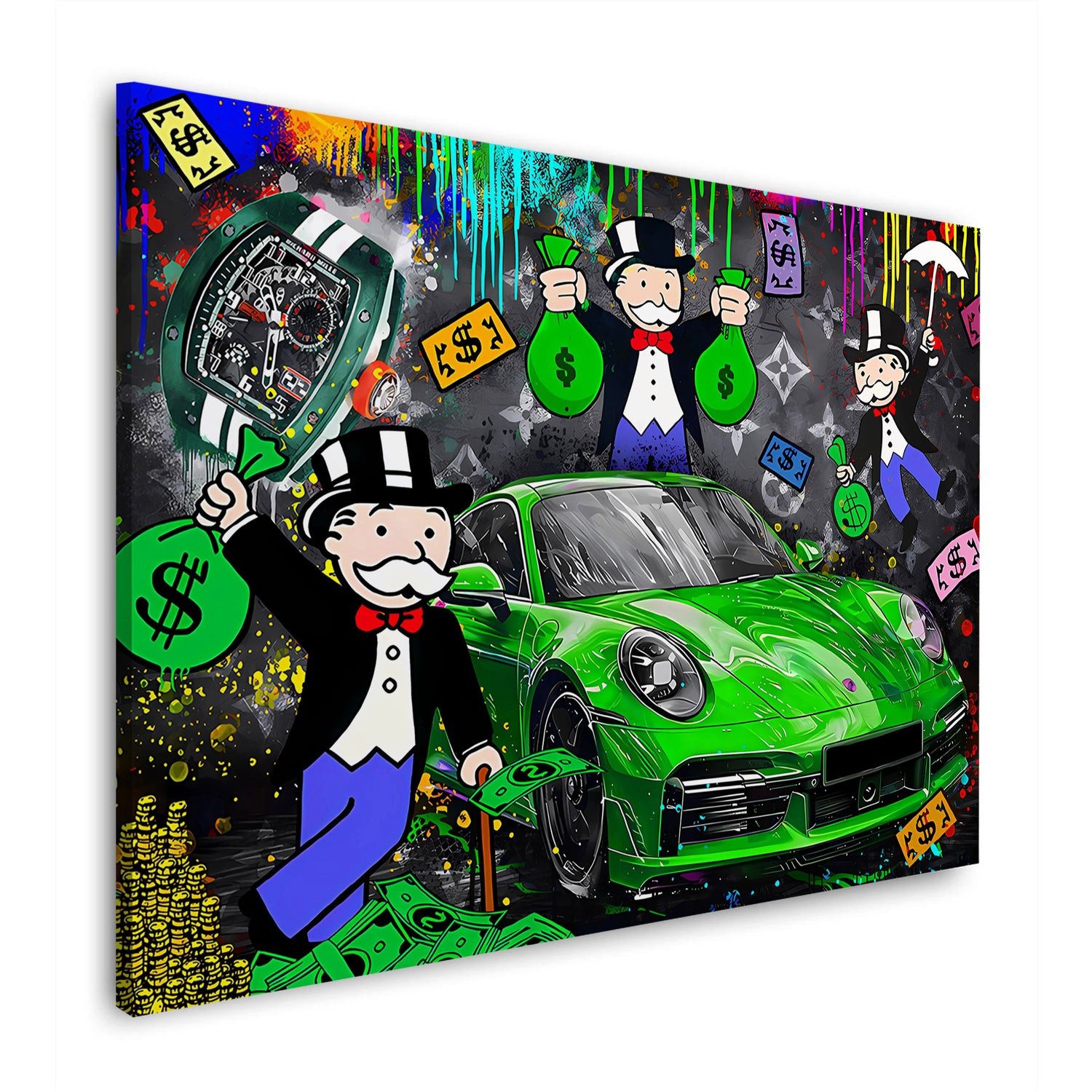 Artedinoi Leinwandbild Grünes Luxusauto Geld und Erfolg Pop Art Leinwandbild Wandbild Kunstdr, Grünes Luxusauto