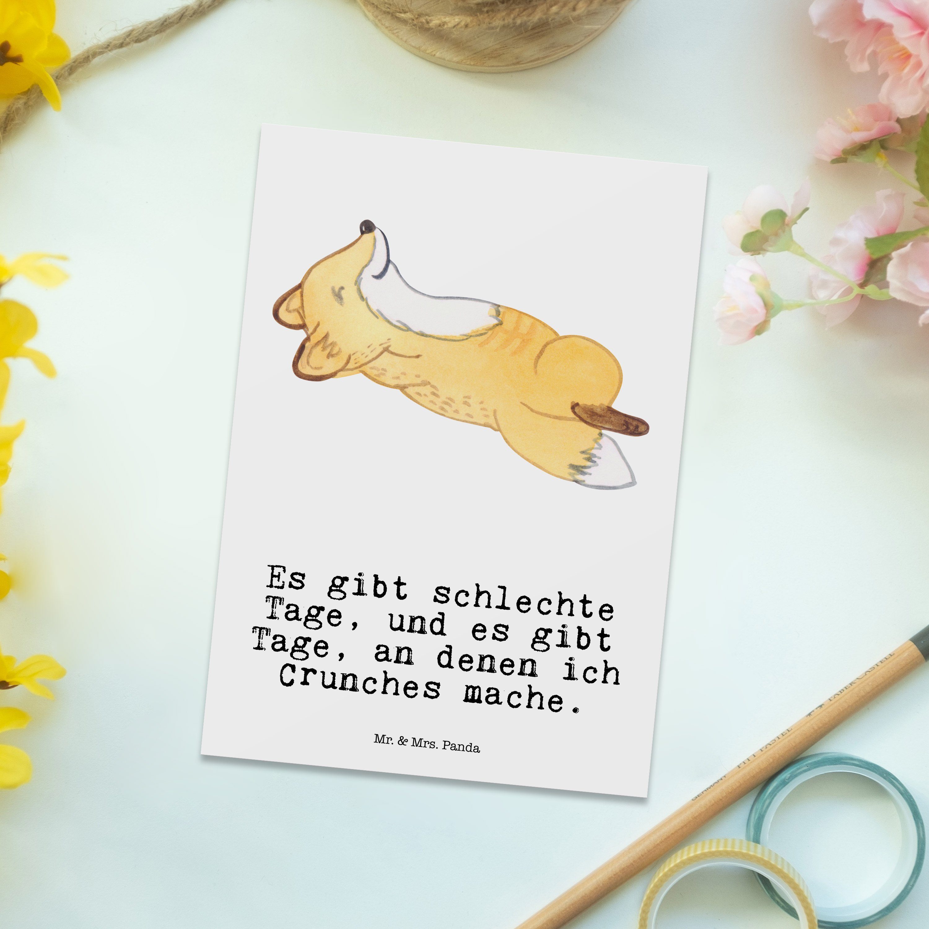 Mr. & Mrs. Panda Postkarte Crunches - Geschenk, Geschenkkarte Fuchs Schenken, Tage Weiß Hobby, 