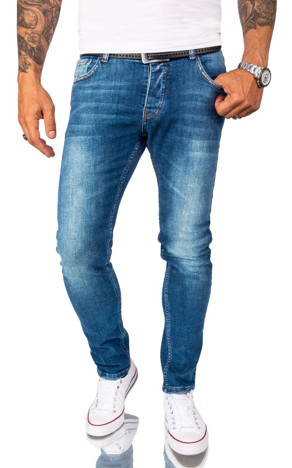 Rock Creek Slim-fit-Jeans Herren Jeans Stonewashed Blau RC-2164