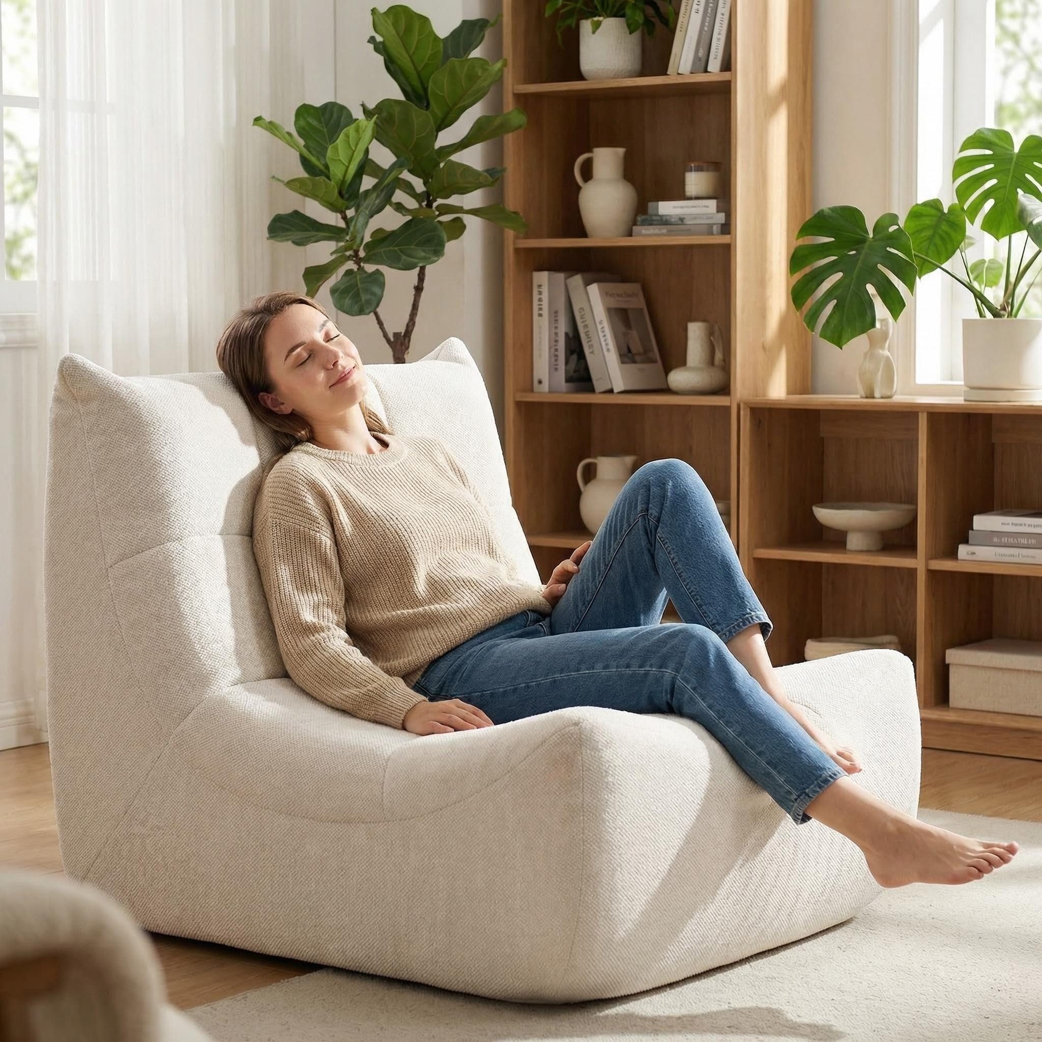 Totnz Sitzsack ergonomische Form, aus hochelastischer Schaum, weich & bequem (moderner Loungesessel für Wohn- und Schlafzimmer), ohne Montage, Chenille-Stoff