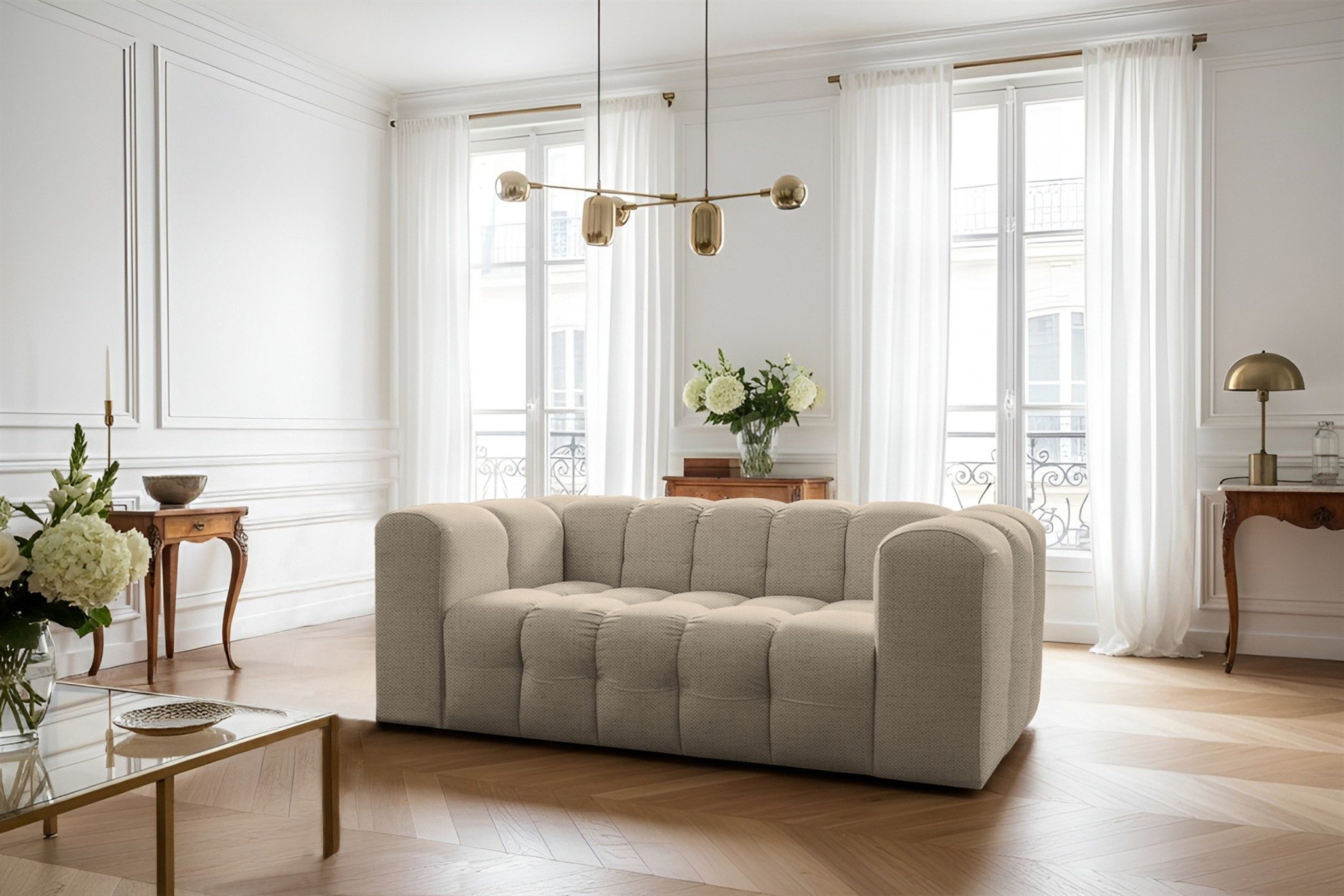 Fun Möbel 2-Sitzer Sofa Designersofa SOLVIE, Stoff Moly oder Tiffani, Sofa-Rücken echt bezogen