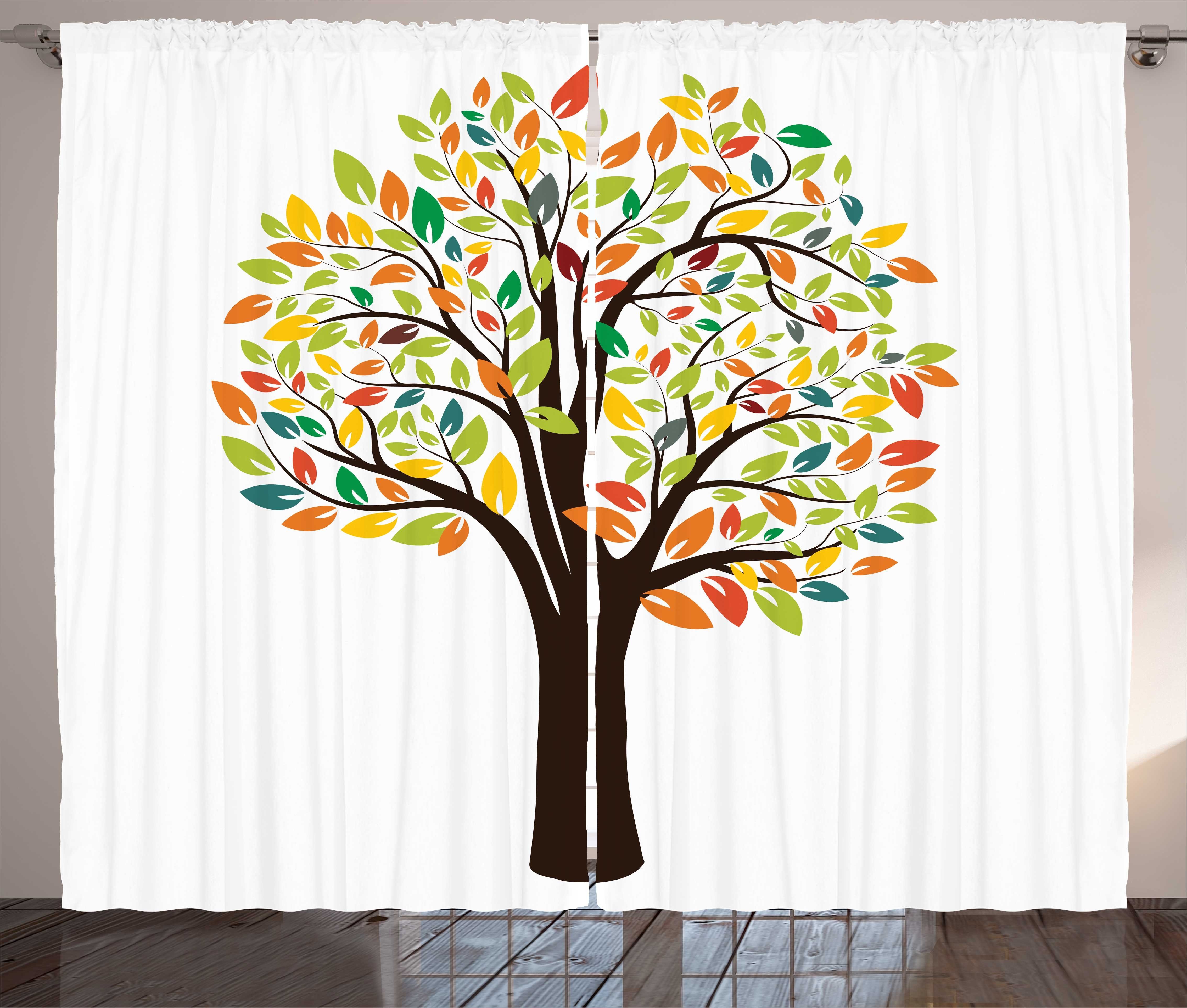 Gardine Schlafzimmer Kräuselband Vorhang mit Schlaufen und Haken, Abakuhaus, Baum Herbstliche Blätter Wald Flora
