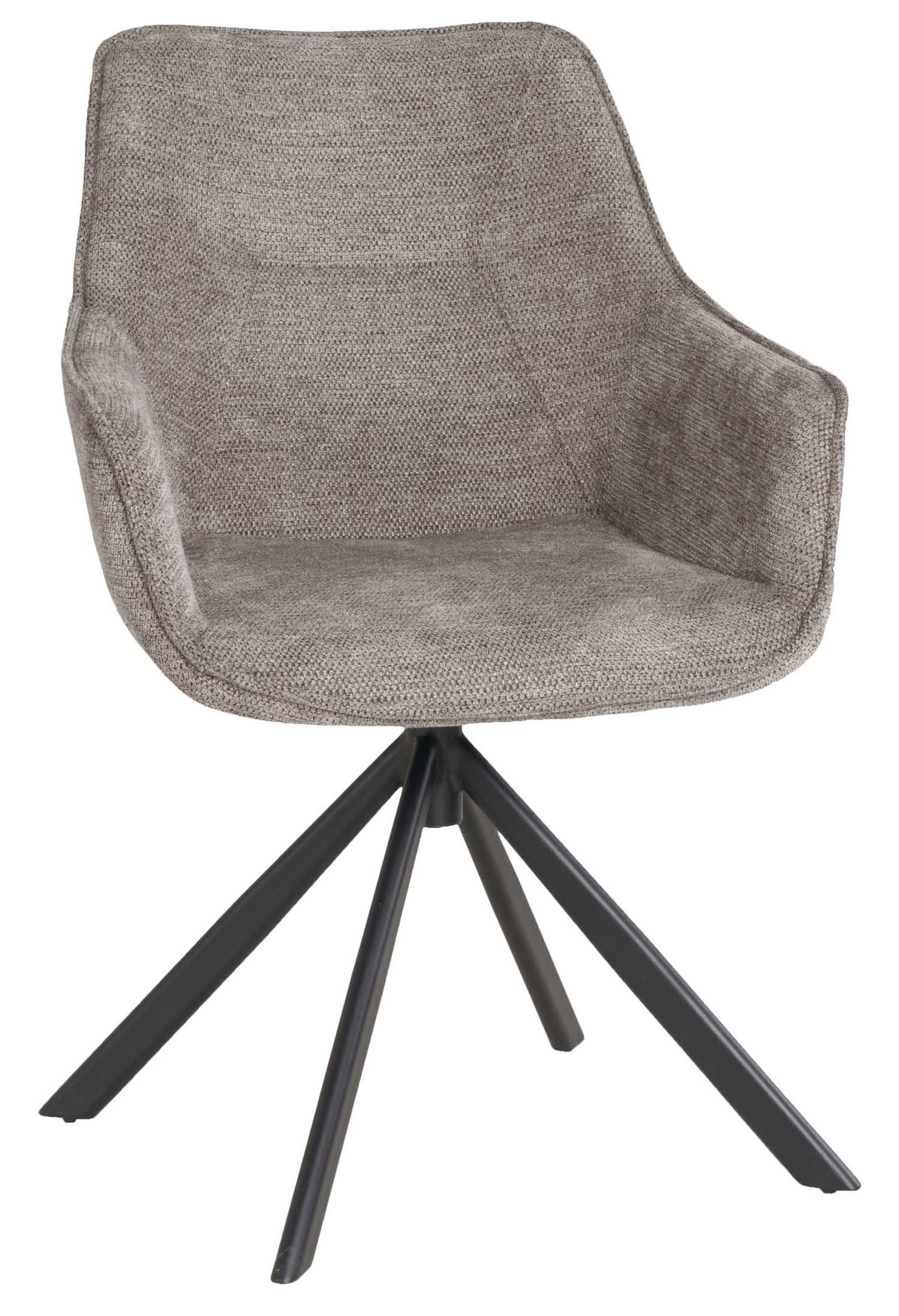 MR.DEKO Esszimmerstuhl Diningsessel San Carlo Light Grey – gepolstert, drehbar & elegant (Armlehnenstuhl, 1 St), 360° Drehfunktion, robustes Metallgestell & strukturierter Stoff