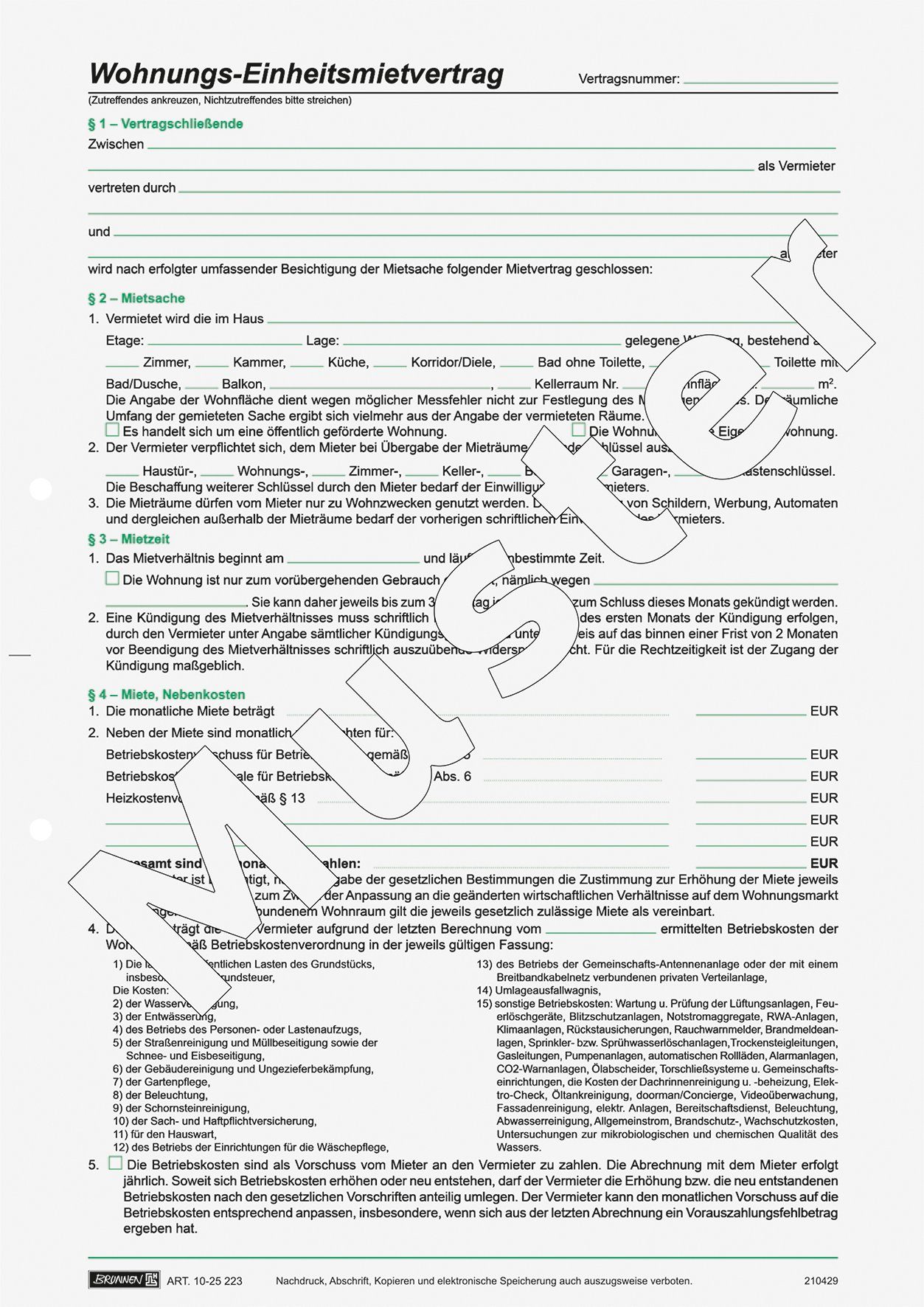 BRUNNEN Formularblock BRUNNEN 1025223 Formular "Wohnungs-Einheitsmietvertrag" A4