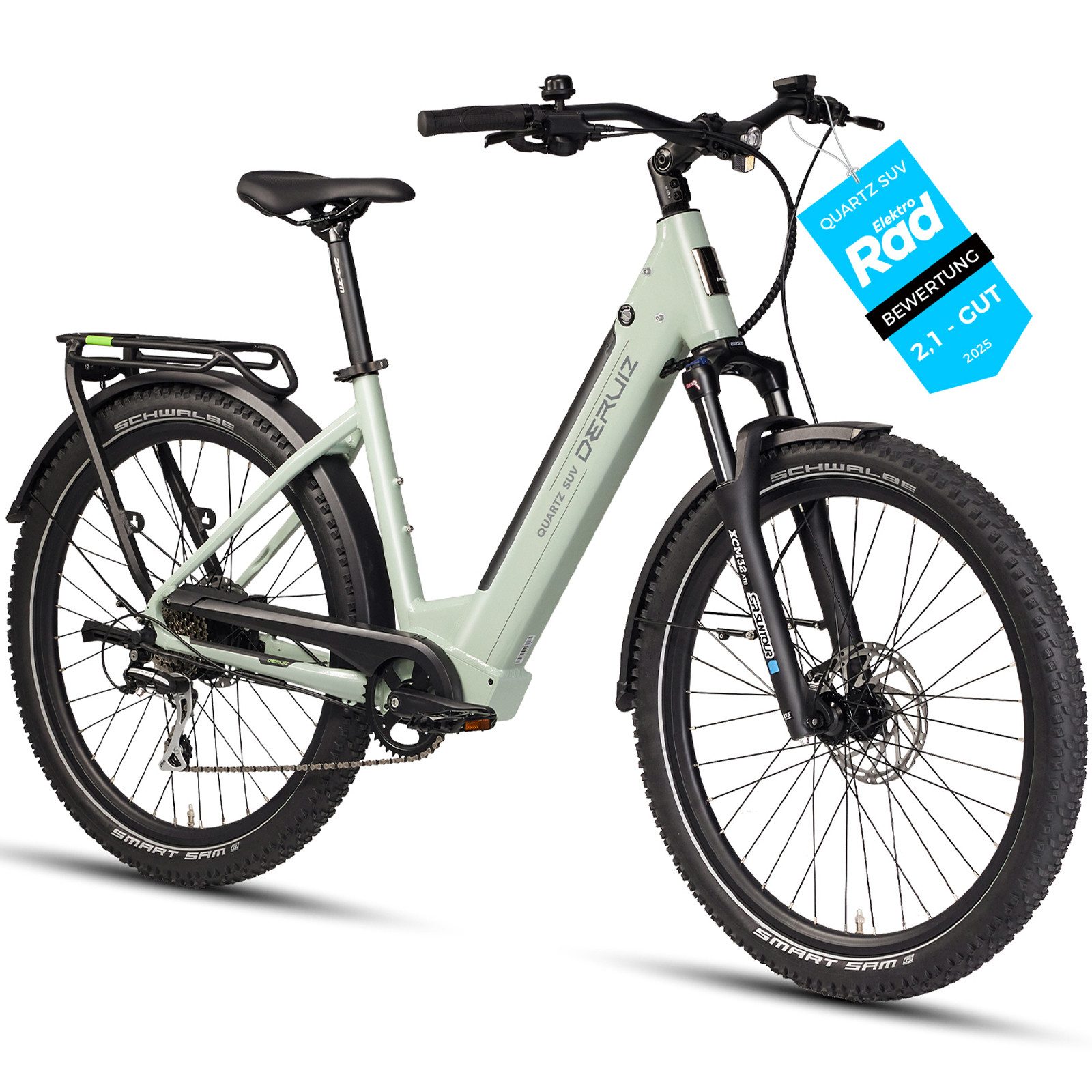 DERUIZ E-Bike Trekkingrad Quartz SUV 27,5 Zoll, bis 160 km, Drehmomentsensor, RH 46 cm, 8 Gang Shimano, Kettenschaltung, Heckmotor 250W, 644 Wh, (5 Stufen,Lockout-Federgabel,LCD-Farb-Display,120 Lux Frontlicht)