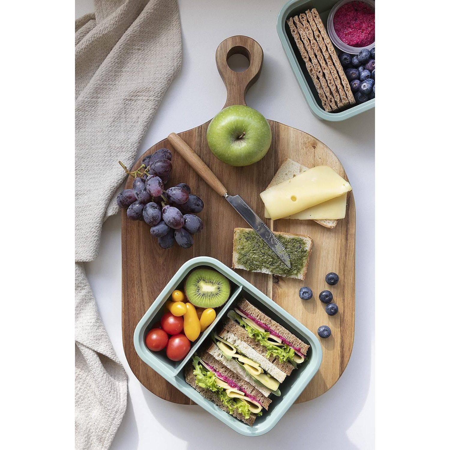 Curver Lunchbox DUAL Smart To Go Eco Line Lebensmittelbehälter, Polypropylen, Auslaufsicherer Deckel, Ventil im Deckel, zwei Fächer 0,6L + 0,3L