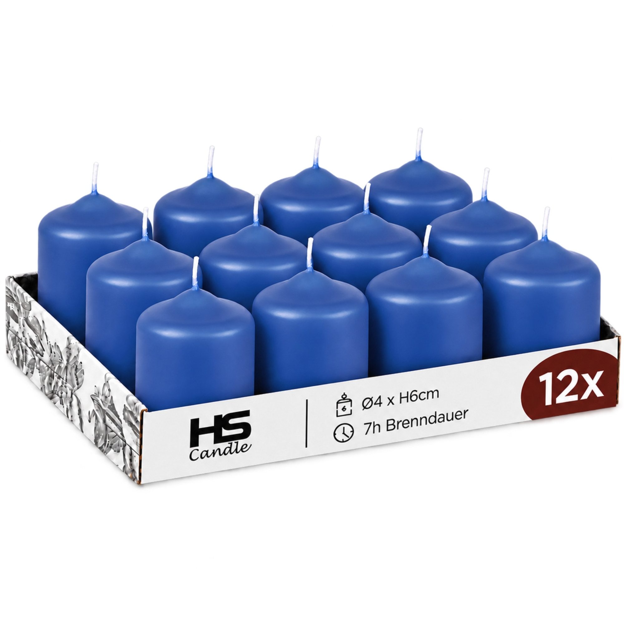 HS Candle Stumpenkerze Set kompakt und unparfümiert, Ø4cm x H6 cm (12-tlg., Dekolicht), bis zu 7h Brenndauer je Kerze, Wachsmischung, Made in EU