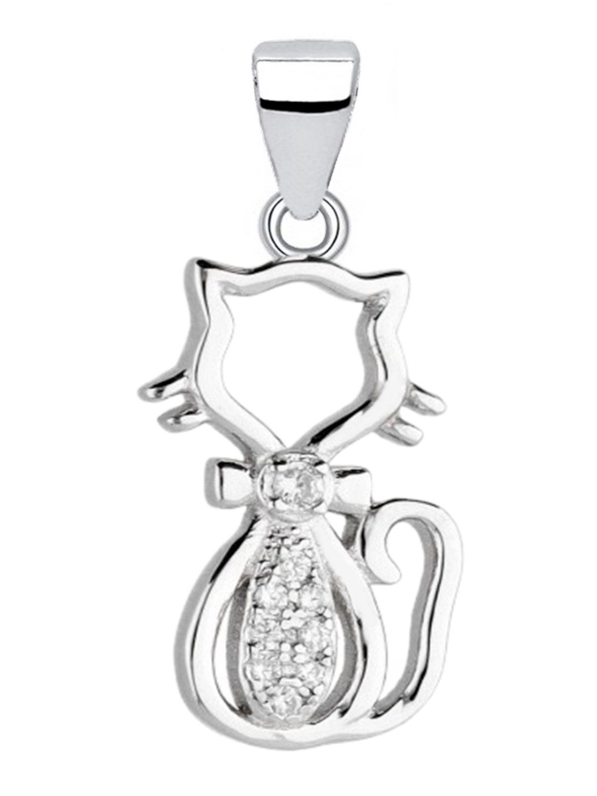 Kettenanhänger Silber Katze mit Zirkonia Kater Anhänger 925 Sterling Echtschmuck
