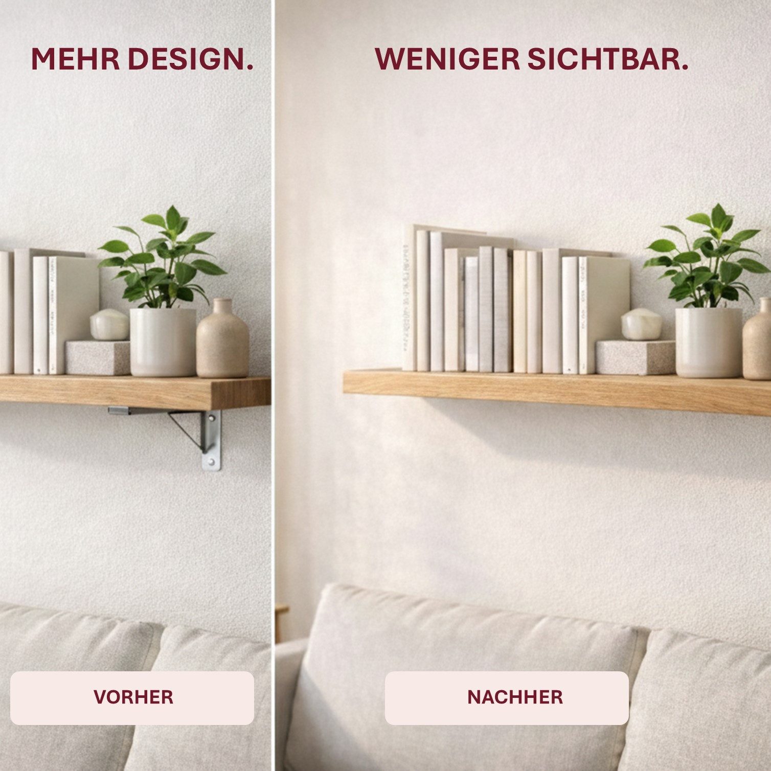 HOOZ Wandregalhalter Tablarträger 10 cm verdeckt stabil für Wand- & Bücherregal 8er Set, Fachbodenträger 8-tlg., Unsichtbare Schwerlast-Befestigung für Holz- un – Bild 5 von 5