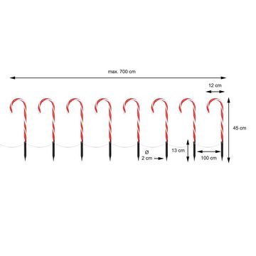 ECD Germany Weihnachtsfigur LED Zuckerstangen Beleuchtete Gartenstäbe Weihnachtsdeko (8er Set, 8er Set), 8er Set 56 Warmweiße LEDs 45cm Rot Weiß batteriebetrieben Außen/Innen