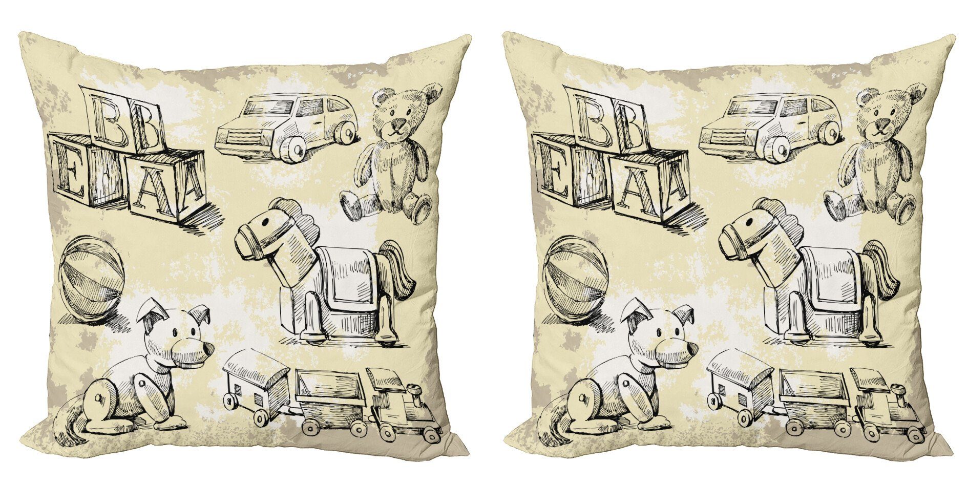 (2 Hand Digitaldruck, Kids Stück), Teddybär Doppelseitiger Modern Accent gezeichnet Kissenbezüge Abakuhaus