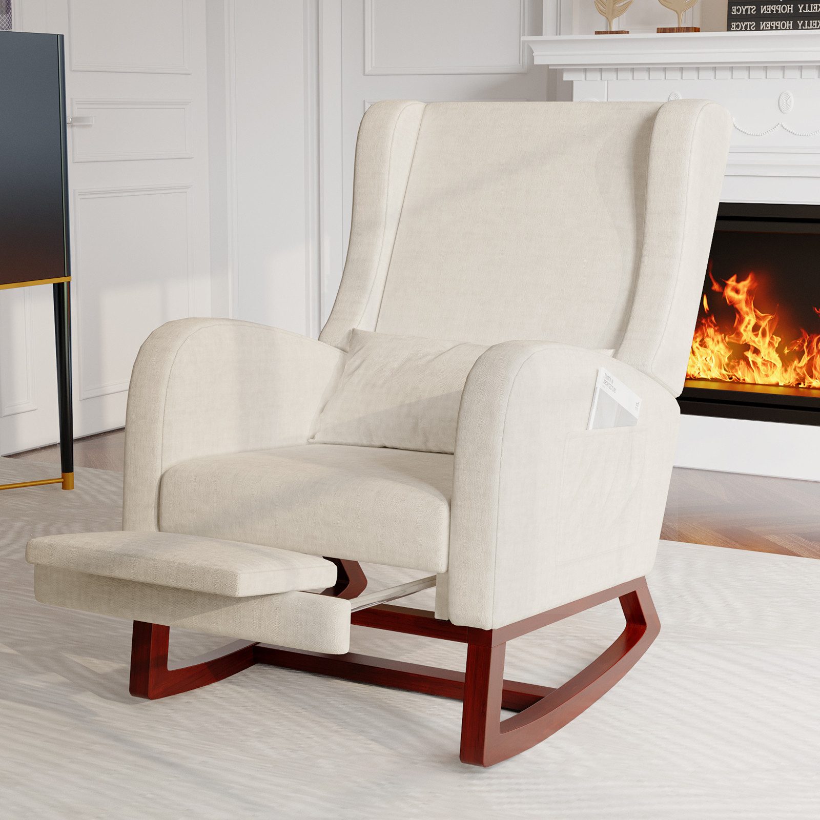 FUROKOY Schaukelstuhl Stillsessel Relaxsessel mit Holzsockel Fußstütze Verd günstig online kaufen