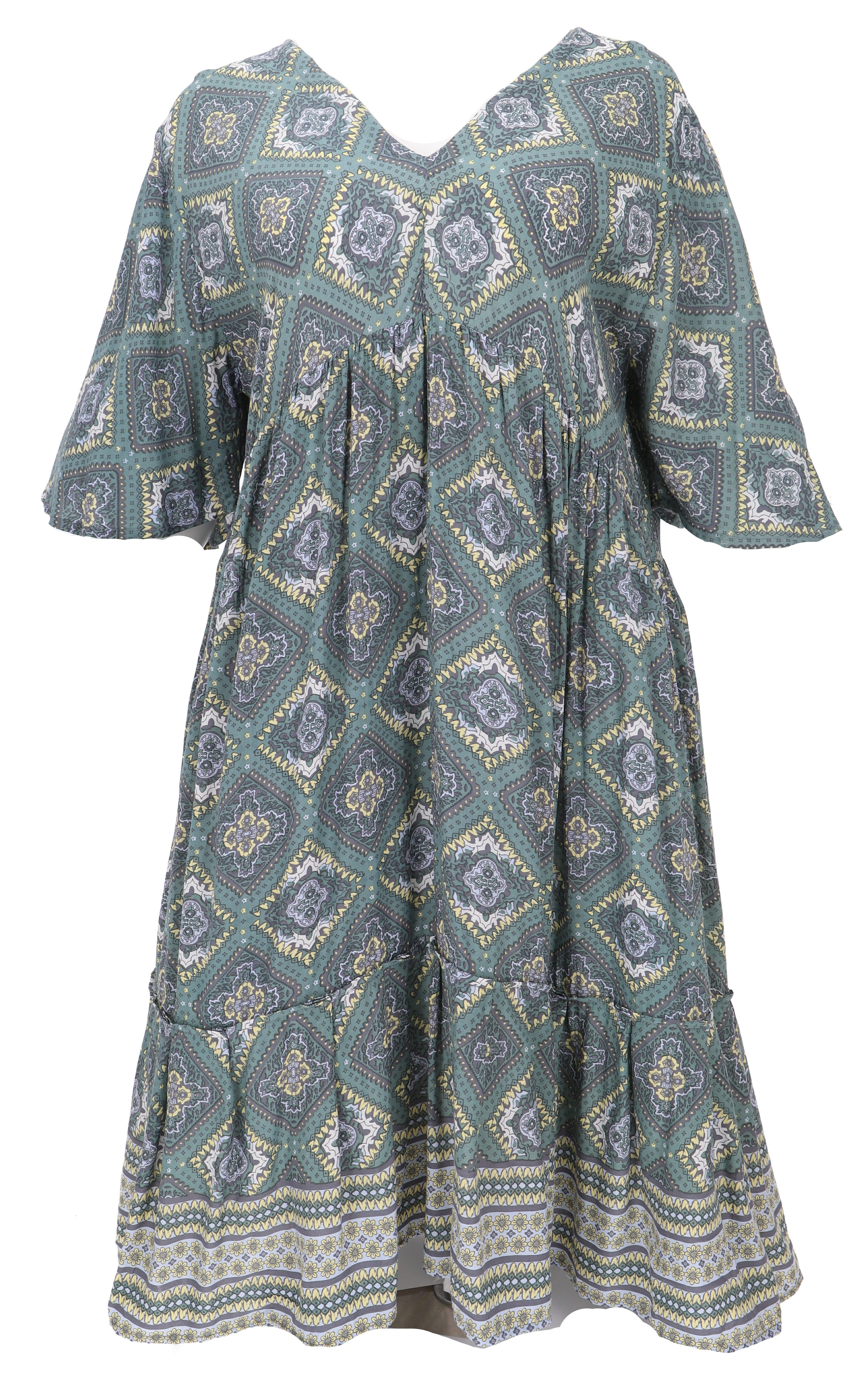 Guru-Shop Midikleid Boho Kurzarm Sommerkleid, Maxikleid,.. günstig online kaufen