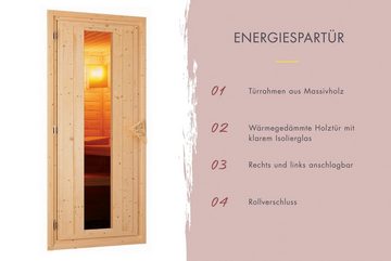 Karibu Sauna "Sonja" mit Energiespartür und Kranz naturbelassen, BxTxH: 224 x 160 x 202 cm, 38 mm