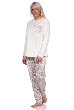 Normann Pyjama Damen Pyjama langarm Schlafanzug in Leo-Print Optik - 122 444