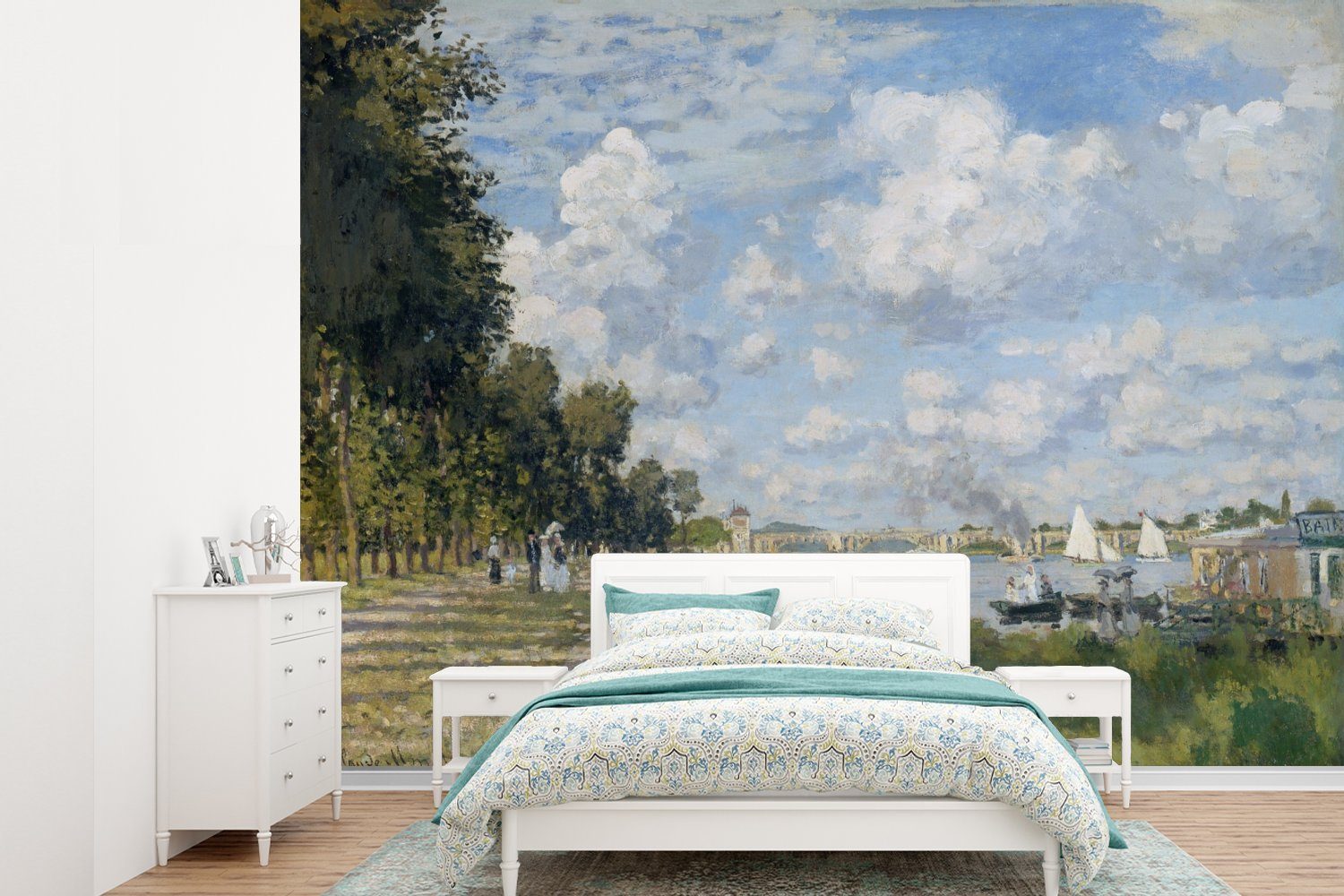 MuchoWow Fototapete Le Bassin d'Argenteuil - Gemälde von Claude Monet, Matt, bedruckt, (6 St), Montagefertig Vinyl Tapete für Wohnzimmer, Wandtapete