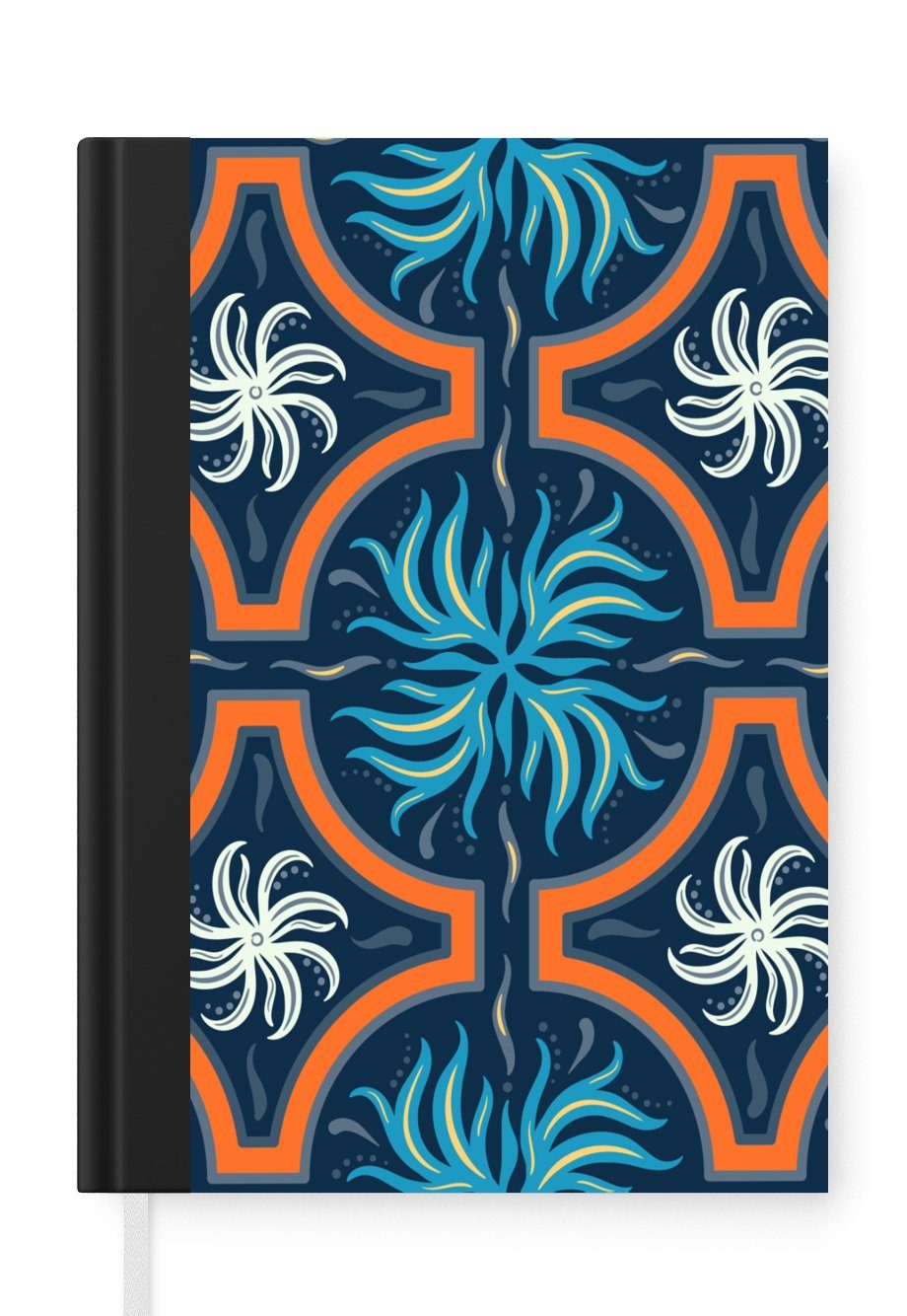 MuchoWow Notizbuch Blumen - Blau - Weiß - Orange, Journal, Merkzettel, Tagebuch, Notizheft, A5, 98 Seiten, Haushaltsbuch