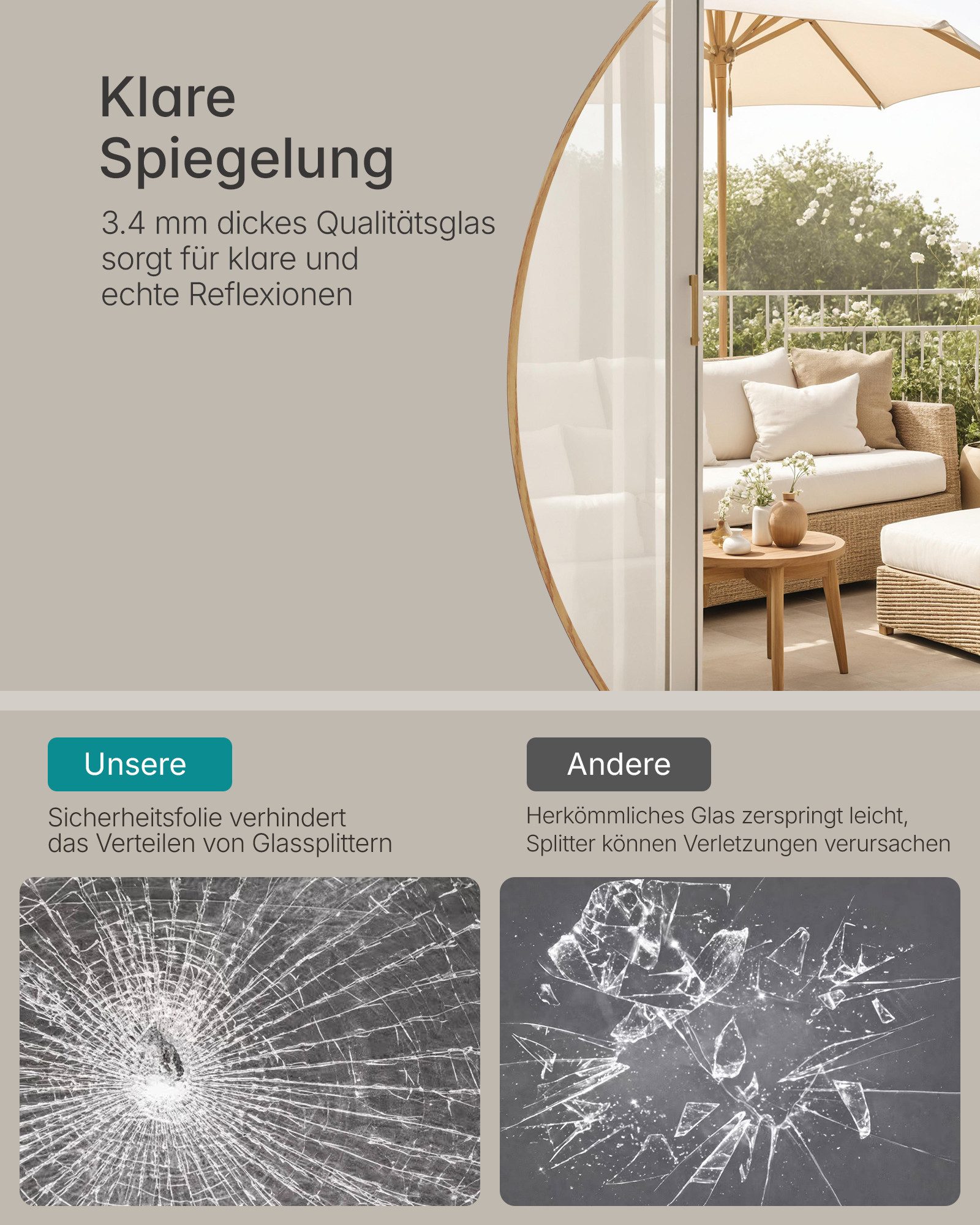 OTTO home Spiegel Wandspiegel Addrik, wahlweise in 2 Größen 60x60cm oder 80x80cm (Rahmen aus Metall, Aluminium), runde Form, in verschiedenen Farben – Bild 5 von 5