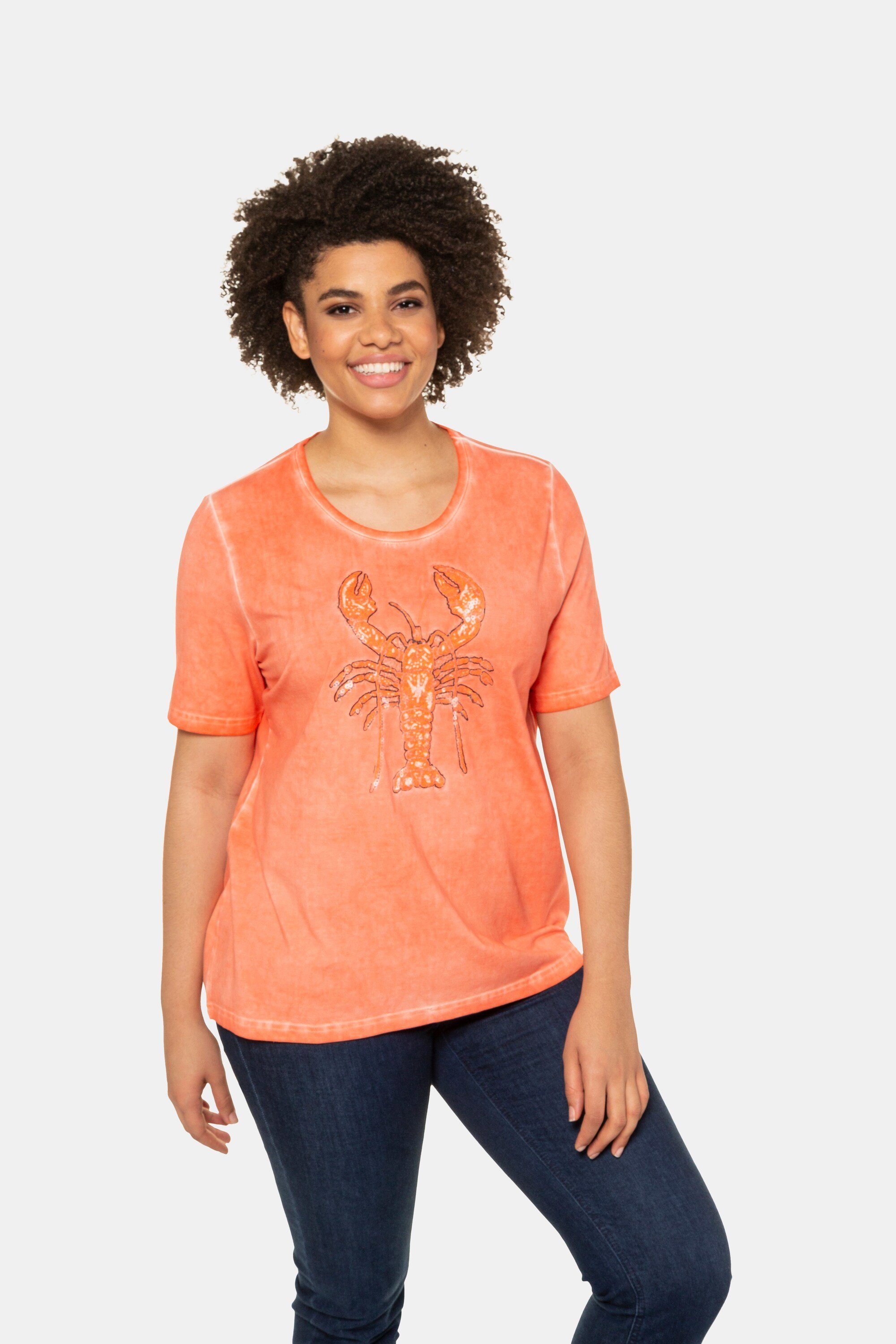 Ulla Popken Rundhalsshirt T-Shirt Pailletten-Hummer Classic cold dyed