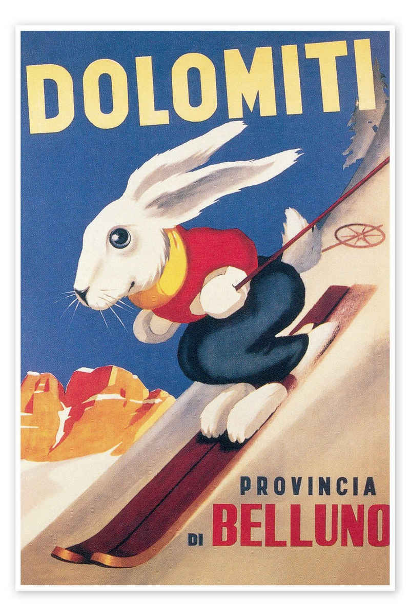 Posterlounge Poster Vintage Ski Collection, Dolomiten Skikaninchen (italienisch), Kinderzimmer Vintage Kindermotive