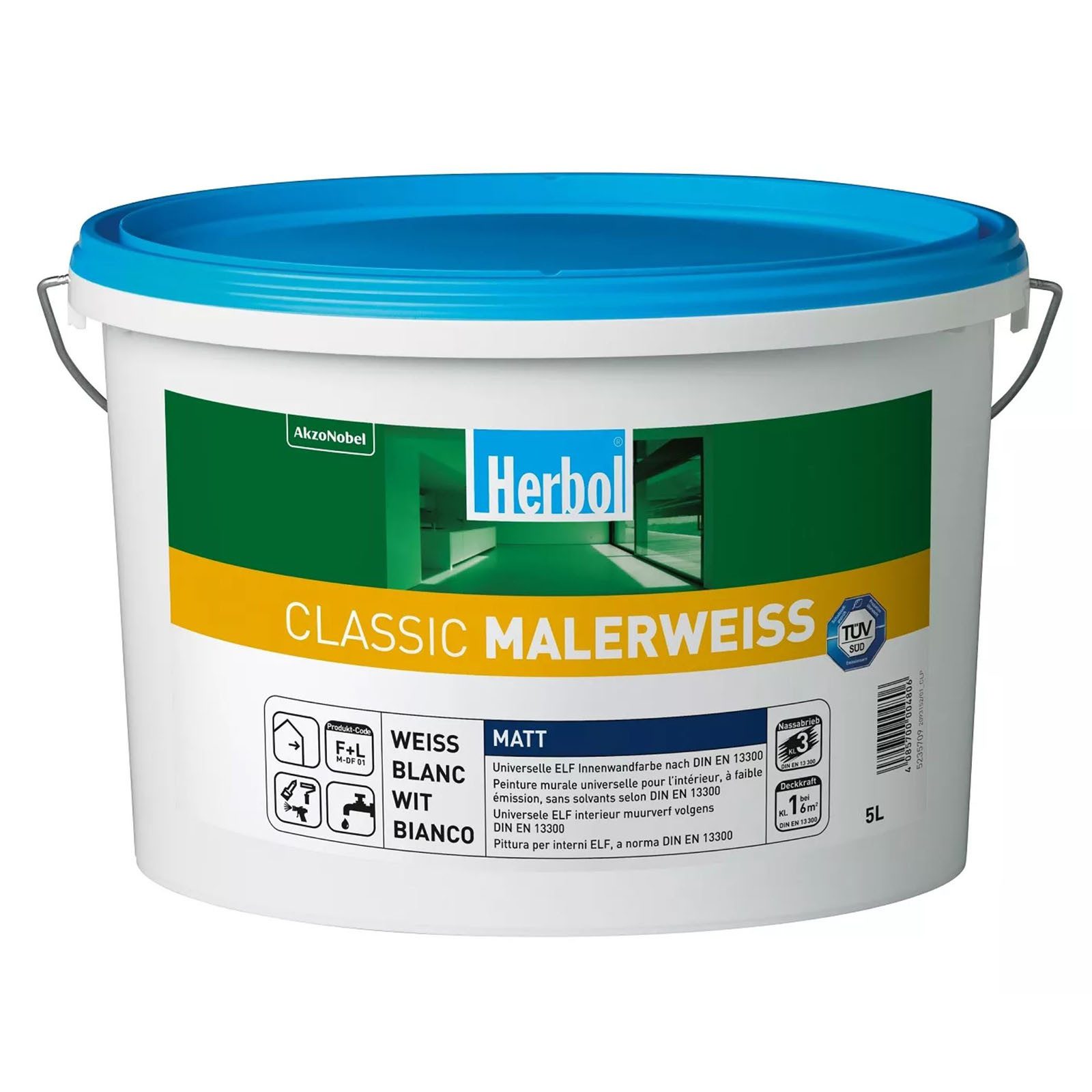 Herbol Wandfarbe Wandfarbe Herbol Classic Malerweiß 5 l Wandfarbe matt Kl.1