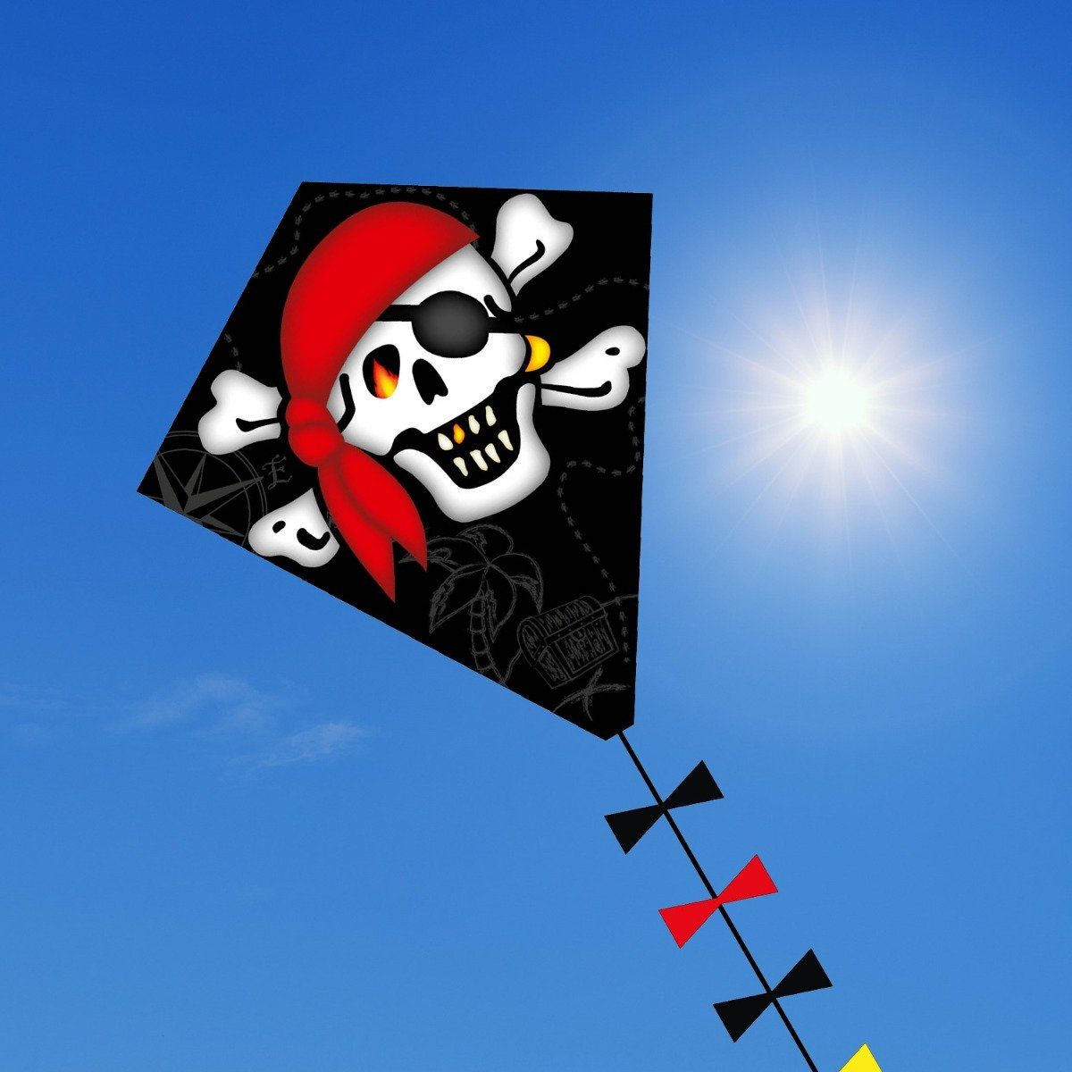 HQ Flug-Drache Kinderdrachen Einleiner Drachen HQ Eddy Jolly Roger 50 cm Flugdrachen, (1-tlg), + 2,5 m Drachenschwanz