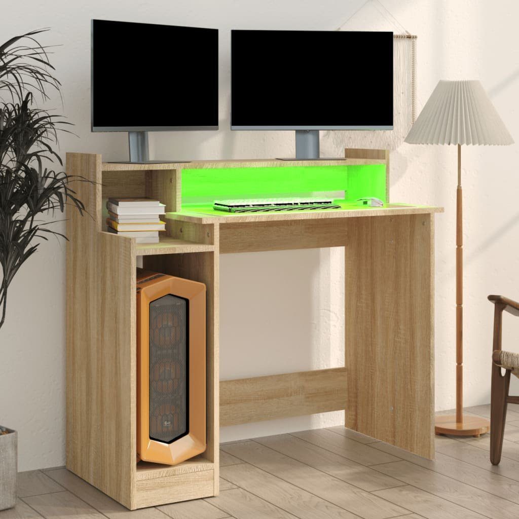 vidaXL LEDs Holzwerkstoff Sonoma mit 97x45x90 Schreibtisch Eiche | Sonoma-Eiche cm Schreibtisch Sonoma Eiche