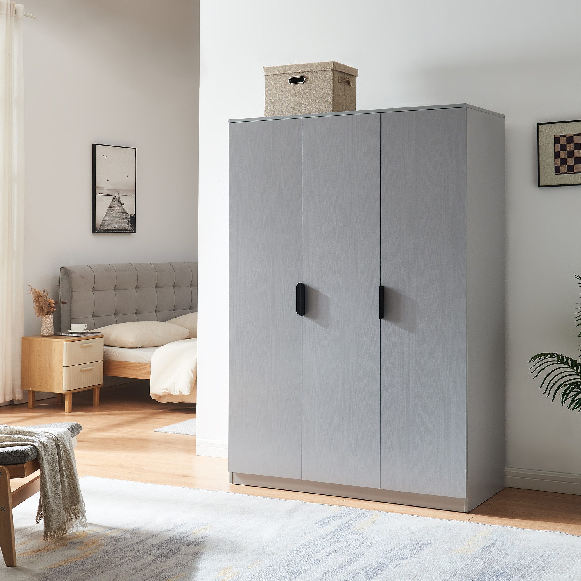 en.casa Kleiderschrank »Eiselfing« 3 Türen, 1 Stange, 4 Fächer 176x120x52 c günstig online kaufen