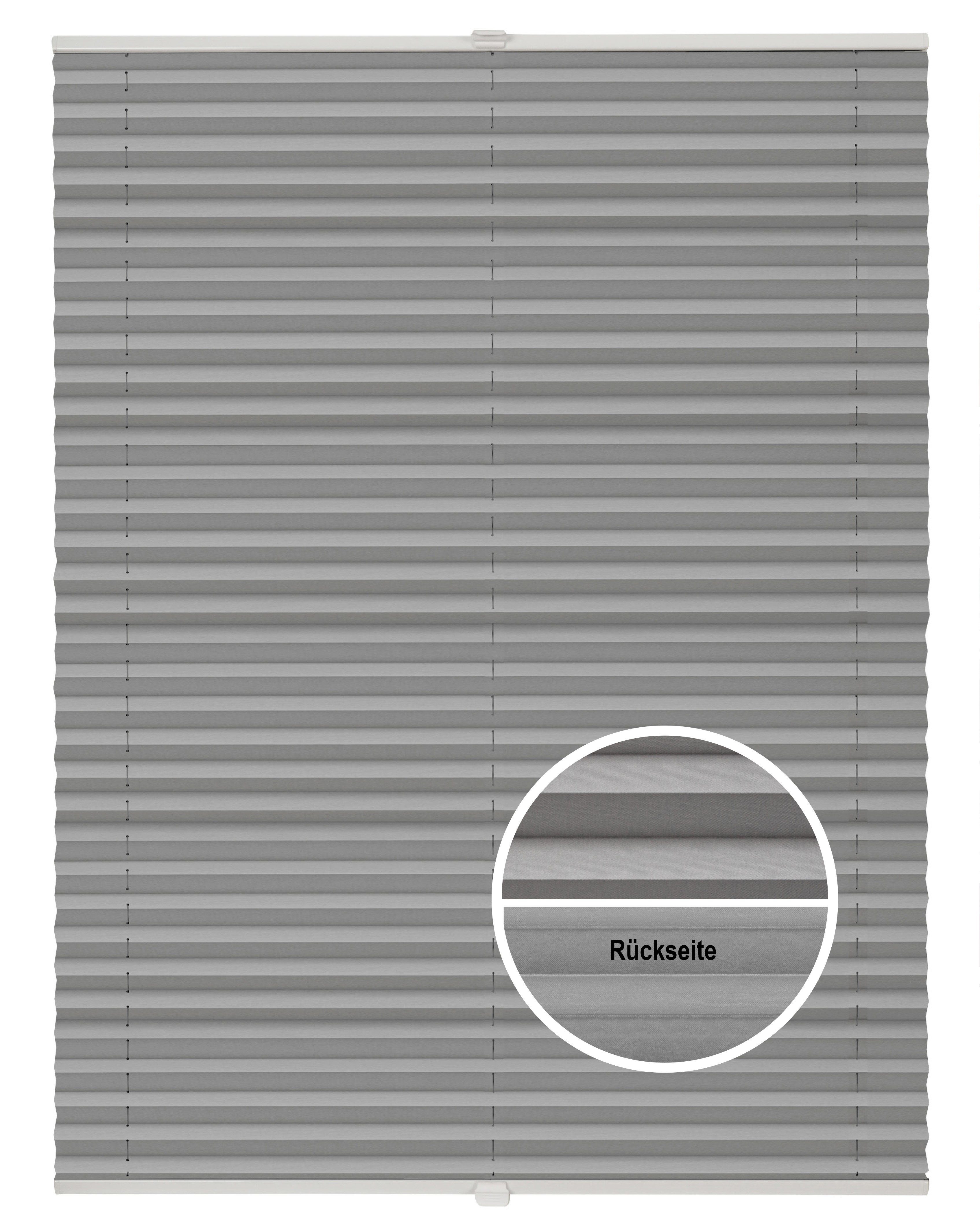 Plissee Basic Thermo, ondeco, ohne Bohren, verspannt, Klemmträger mit Feststellschraube Hellgrau