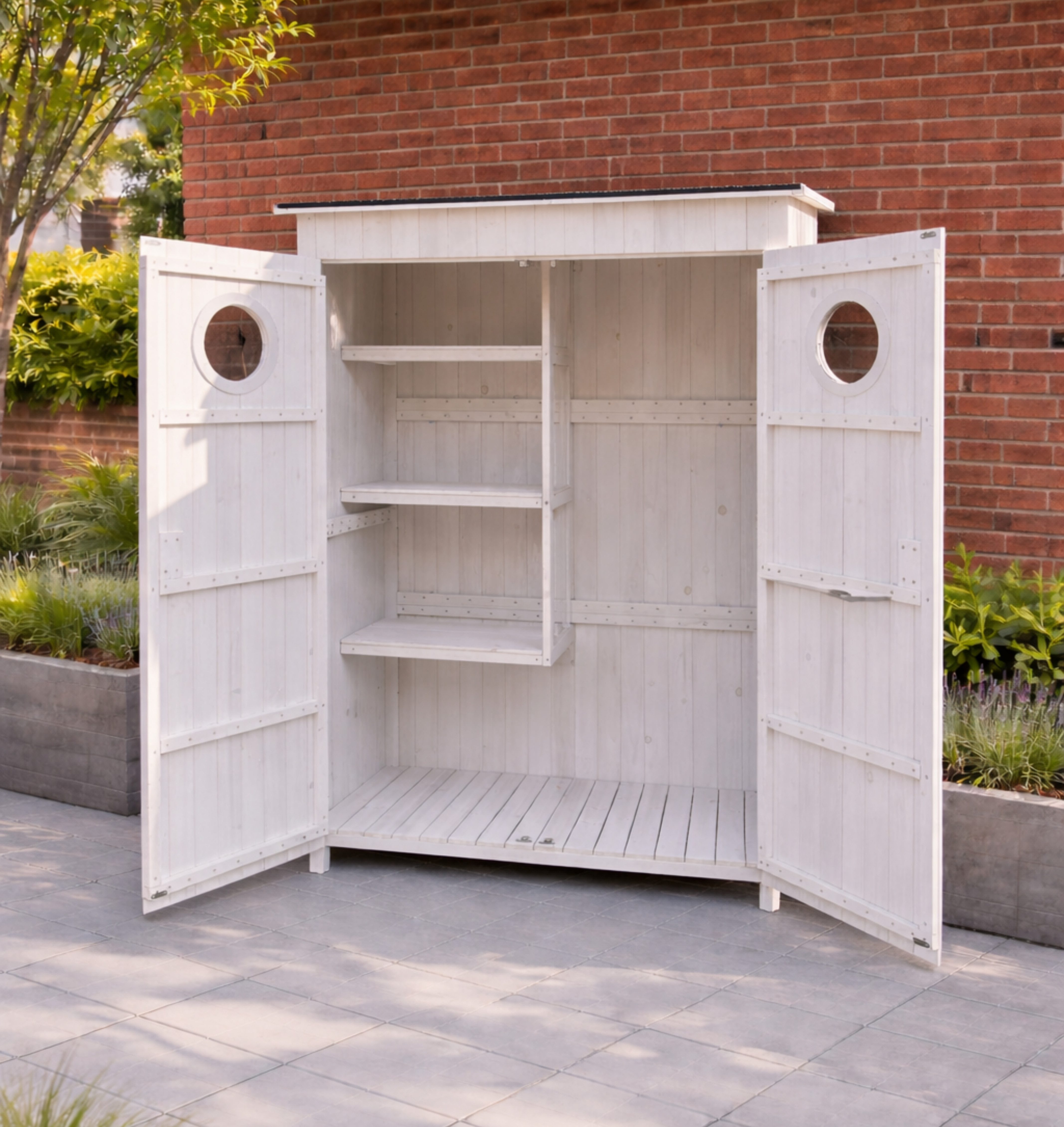 Leco Garten-Geräteschrank Gartenschrank Aufbewahrungsschrank Mehrzweckschrank Schrank TONI, BxT: 118x70 cm, Tannenholz