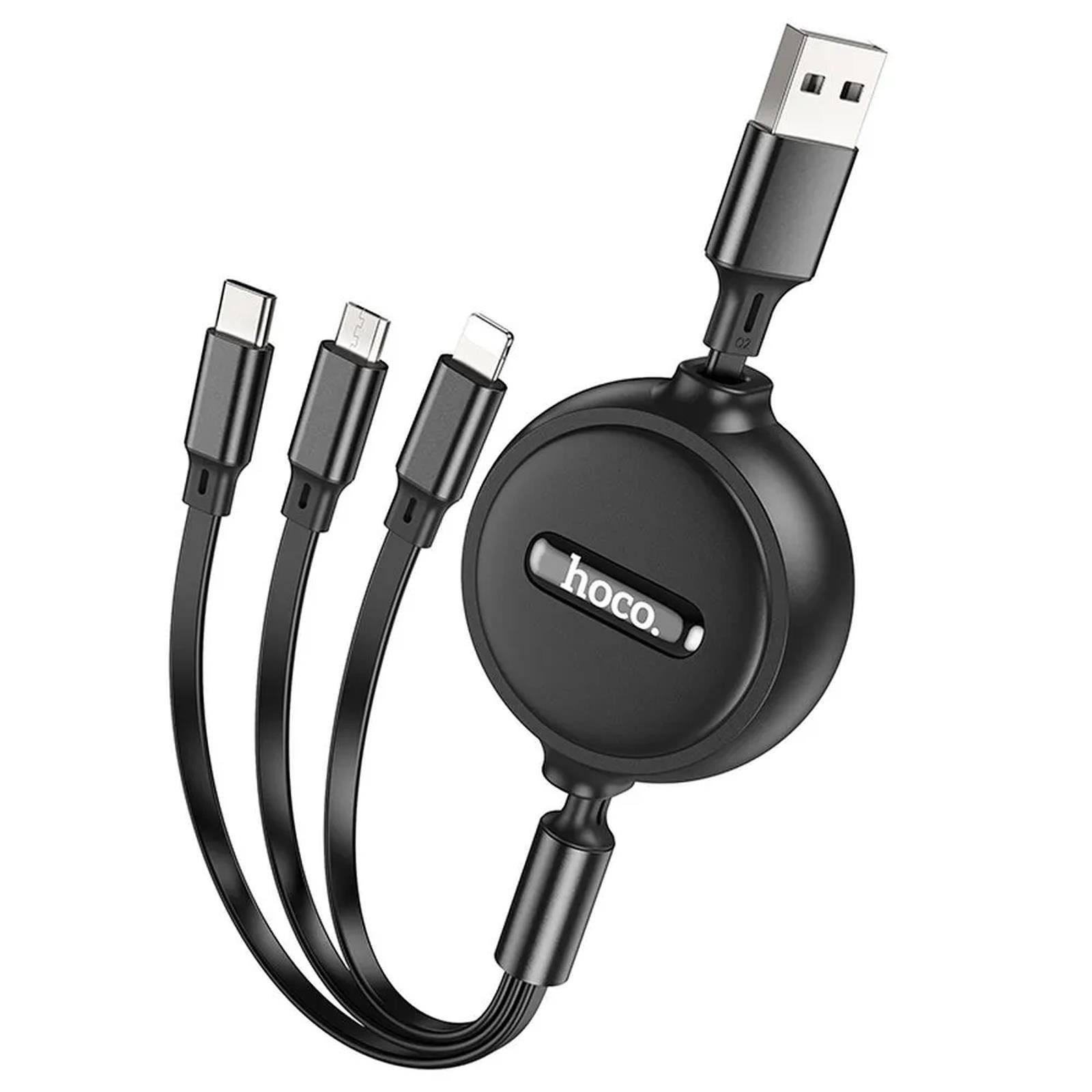 hoco. X75 Storage double-pull Smartphone-Kabel, USB-C, micro-USB, Lightning, USB Typ A (100 cm), 3in1 USB Multi Handy Schnell Ladekabel micro USB Type C Kabel Typ C