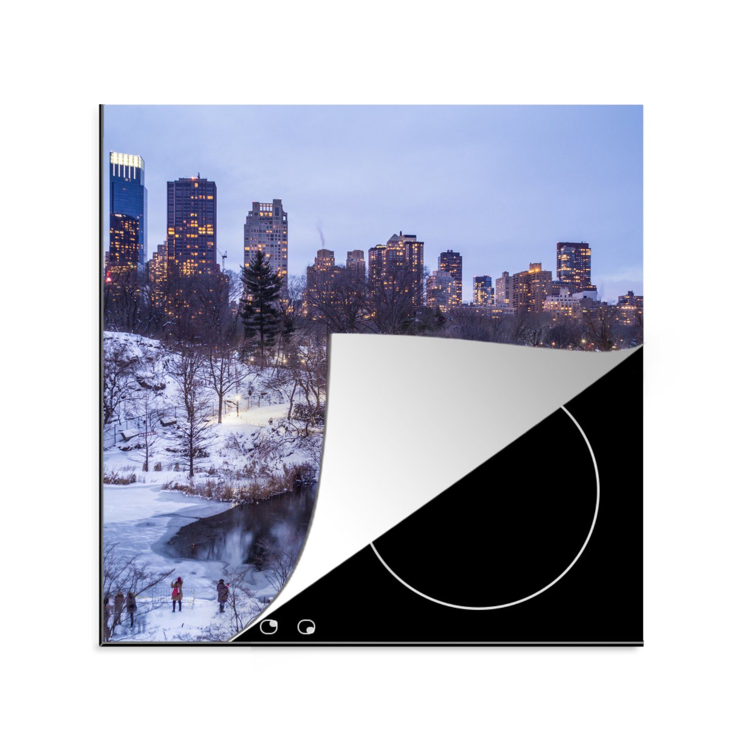 MuchoWow Herdblende-/Abdeckplatte Central Park im Winter, Vinyl, (1 tlg), 78x78 cm, Ceranfeldabdeckung, Arbeitsplatte für küche