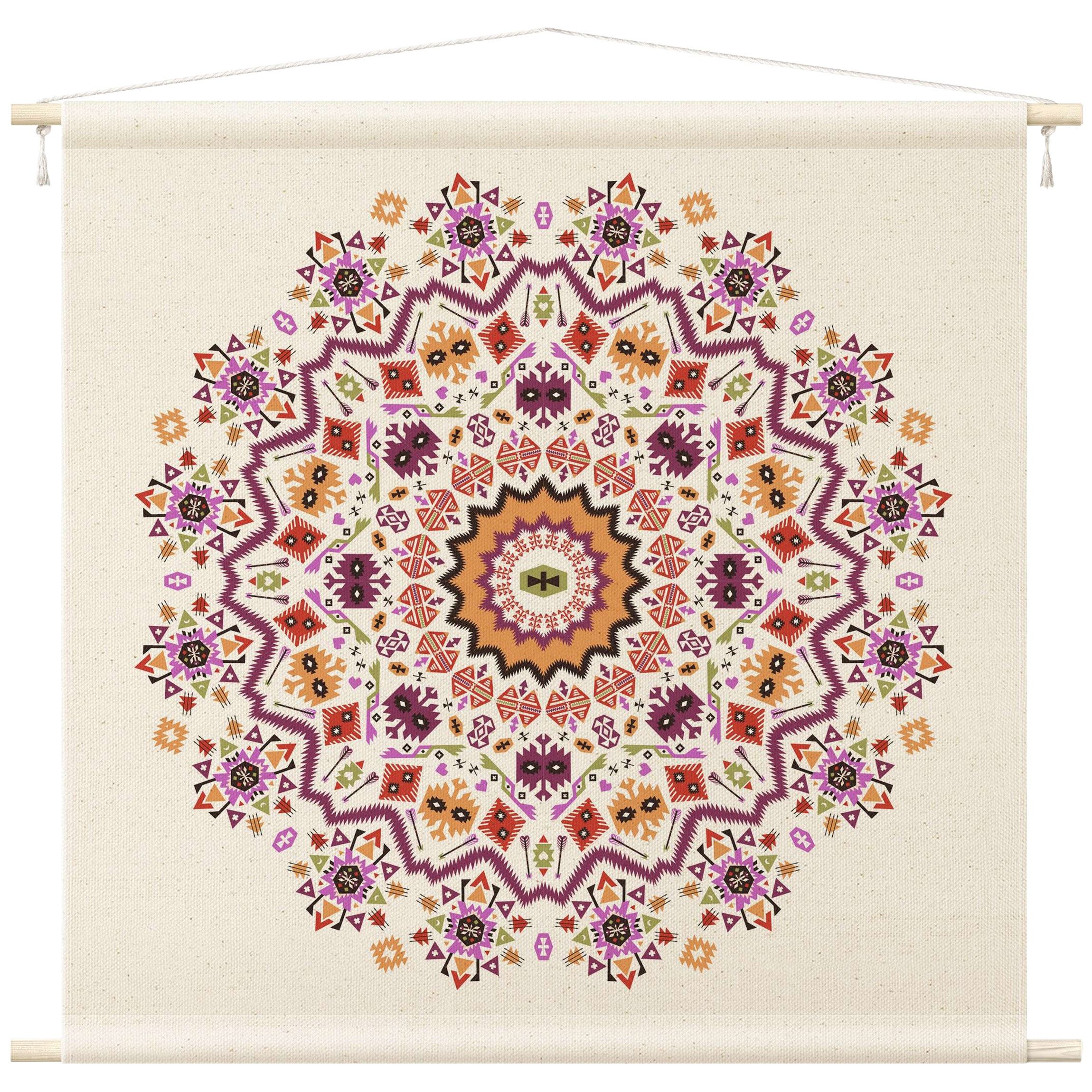 Bilderdepot24 Wandteppich modern Boho Orientalisch Spirituell Muster Mandala bunt, quadratisch, Höhe: 2.6 mm, großes Wandbild aus Natur-Baumwolle Wandbehang Stoffbild Tuch Wollseil