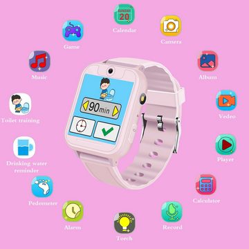 ZREE Smartwatch Kinder-Uhr Telefon mit Spiele Anruffunktion LBS Kamera Smartwatch (1,54 Zoll), LBS, Musik Schrittzähler Wecker-Kids smart Watch telefonieren Geschenk