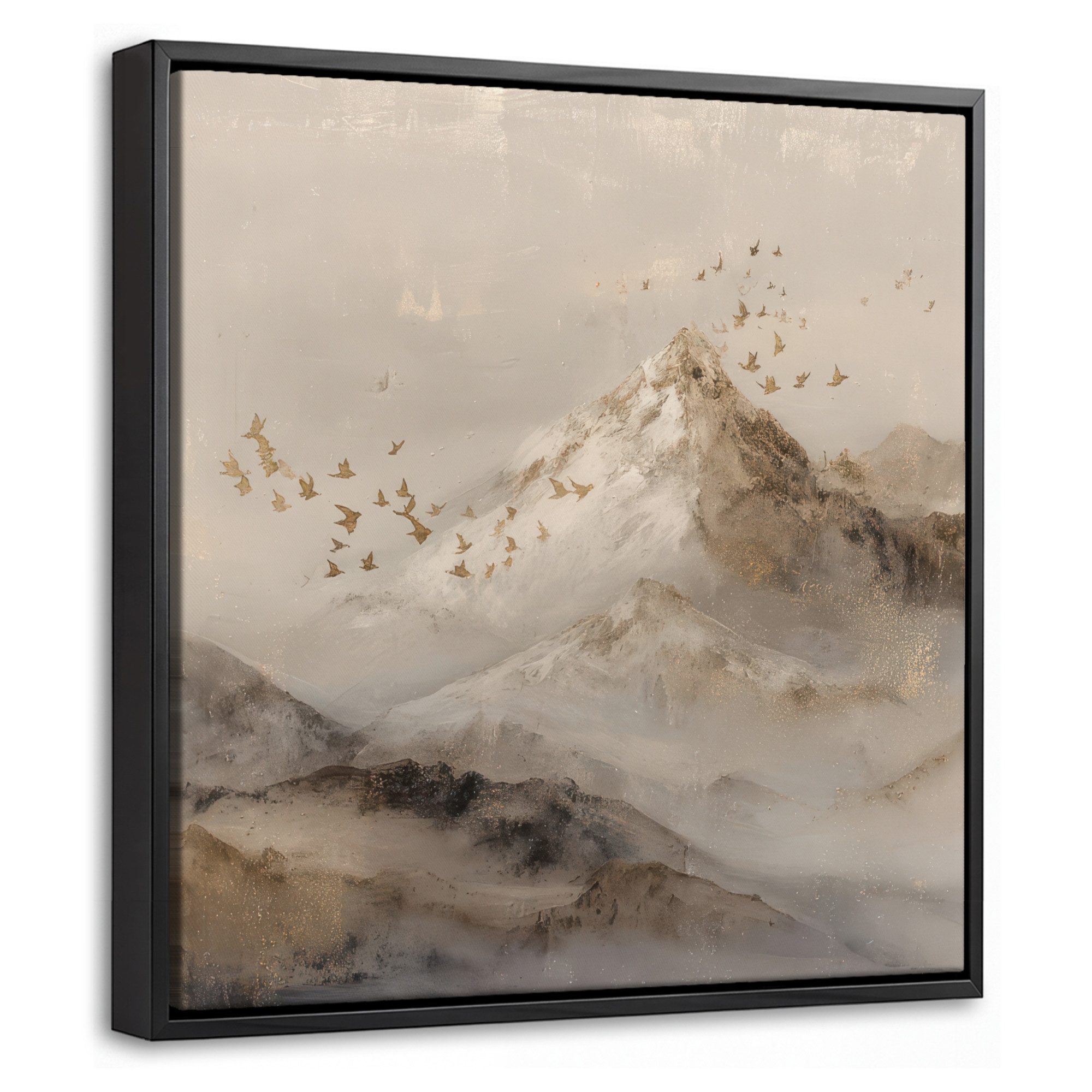 OneMillionCanvasses® Leinwandbild mit Rahmen - Berglandschaft - Nebel - Pinselstriche, Fotodruck (1 St), Leinwand Bilder Klein, Wand Dekoration Aesthetic 20x20cm