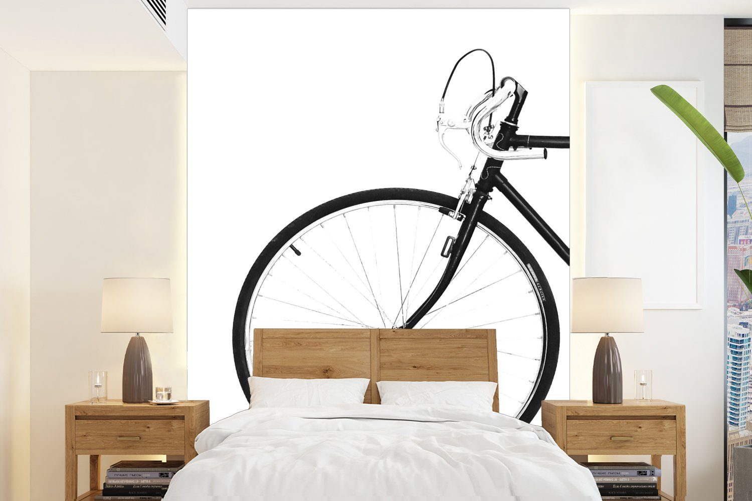 MuchoWow Fototapete Fahrrad - Rad - Schwarz - Lenker, Matt, bedruckt, (4 St), Montagefertig Vinyl Tapete für Wohnzimmer, Wandtapete