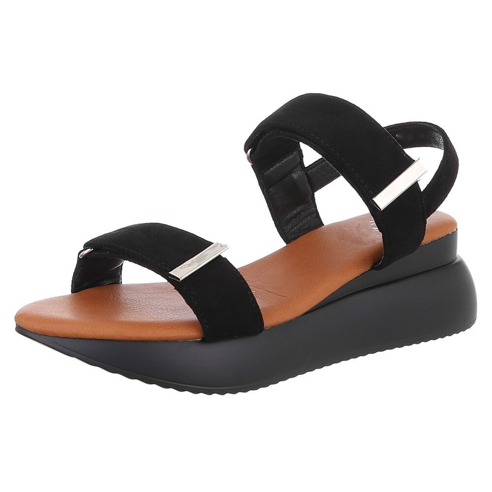 Ital-Design Damen Sandalen mit breiten Riemen und flexibler Sohle Plateausandaletten (89542321) Keilabsatz/Wedge Keilsandaletten in Schwarz