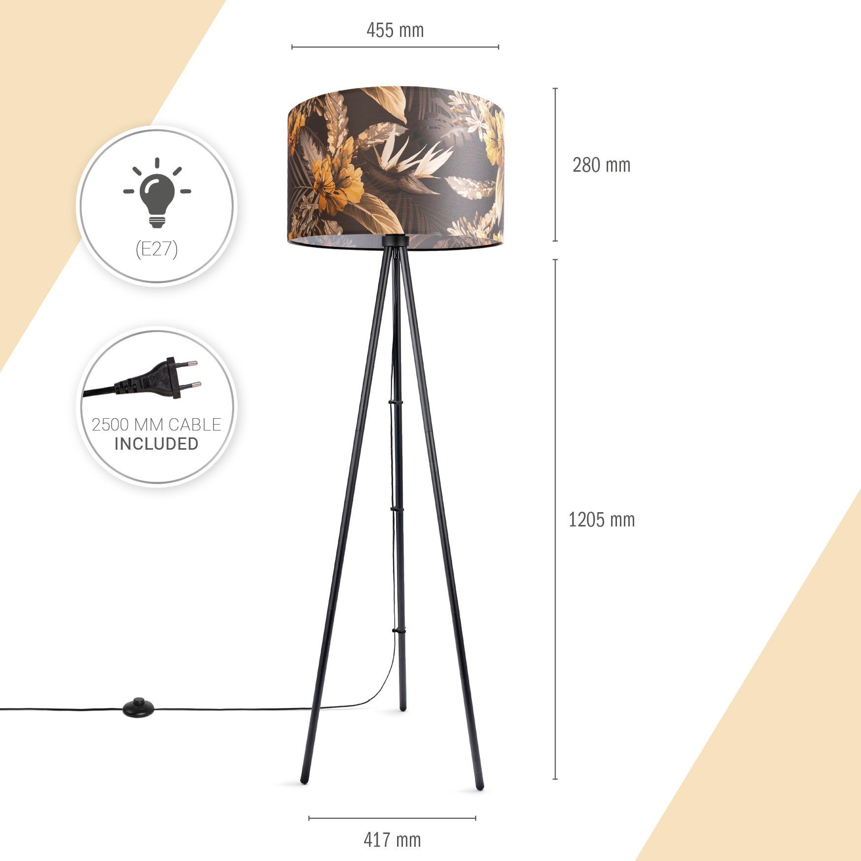 Dreibein Home Leuchtmittel, Stativ Trina Standleuchte Rund Stehlampe ohne Stoffschirm Flower, Modern Paco Floral Blumen