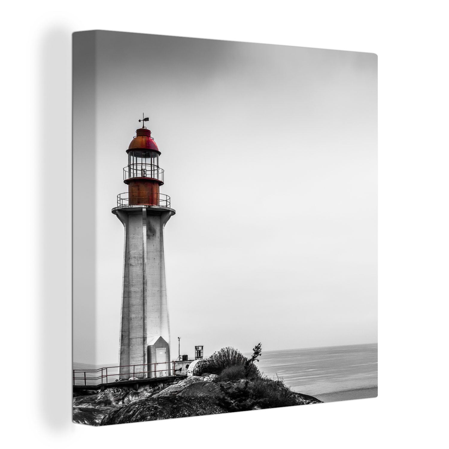 eines von Schlafzimmer Wohnzimmer Leuchtturms Vancouver, Leinwandbild für Leinwand Schwarz-Weiß-Foto St), im (1 OneMillionCanvasses® Bilder Westen