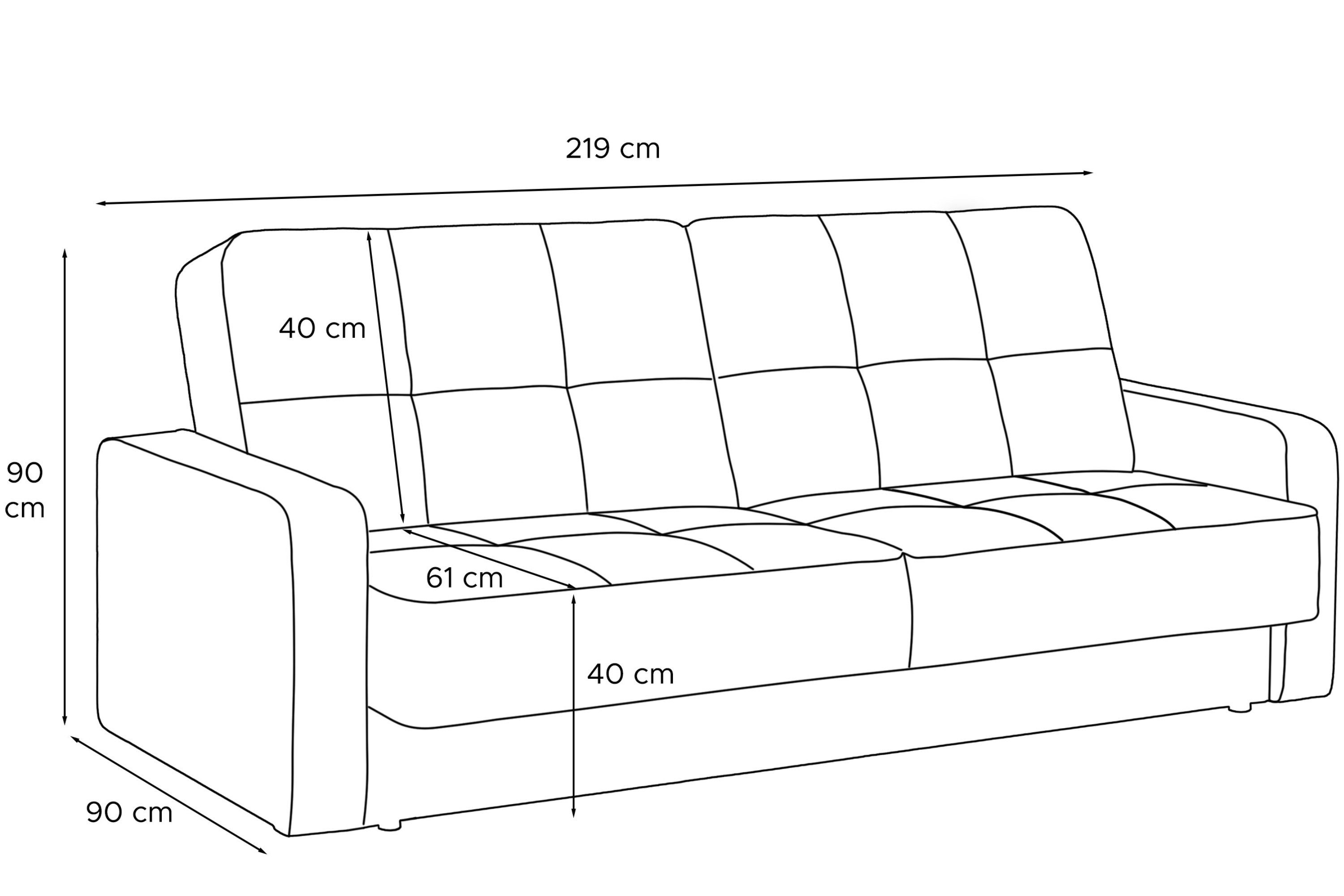 Sofa Schlafsofa 3 mit Wellenunterfederung, 219x90cm, Schlaffunktion Konsimo mit Liegefläche: Personen, ORIO