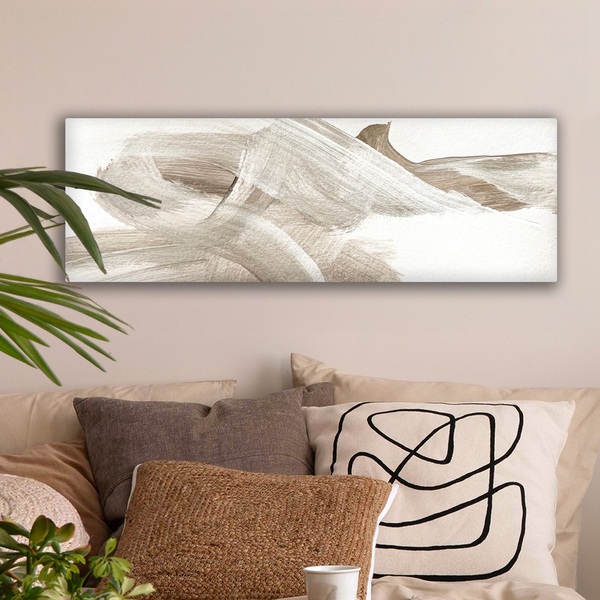 OneMillionCanvasses® Leinwandbild Panorama Abstrakt - Moderne Kunst - Beige günstig online kaufen