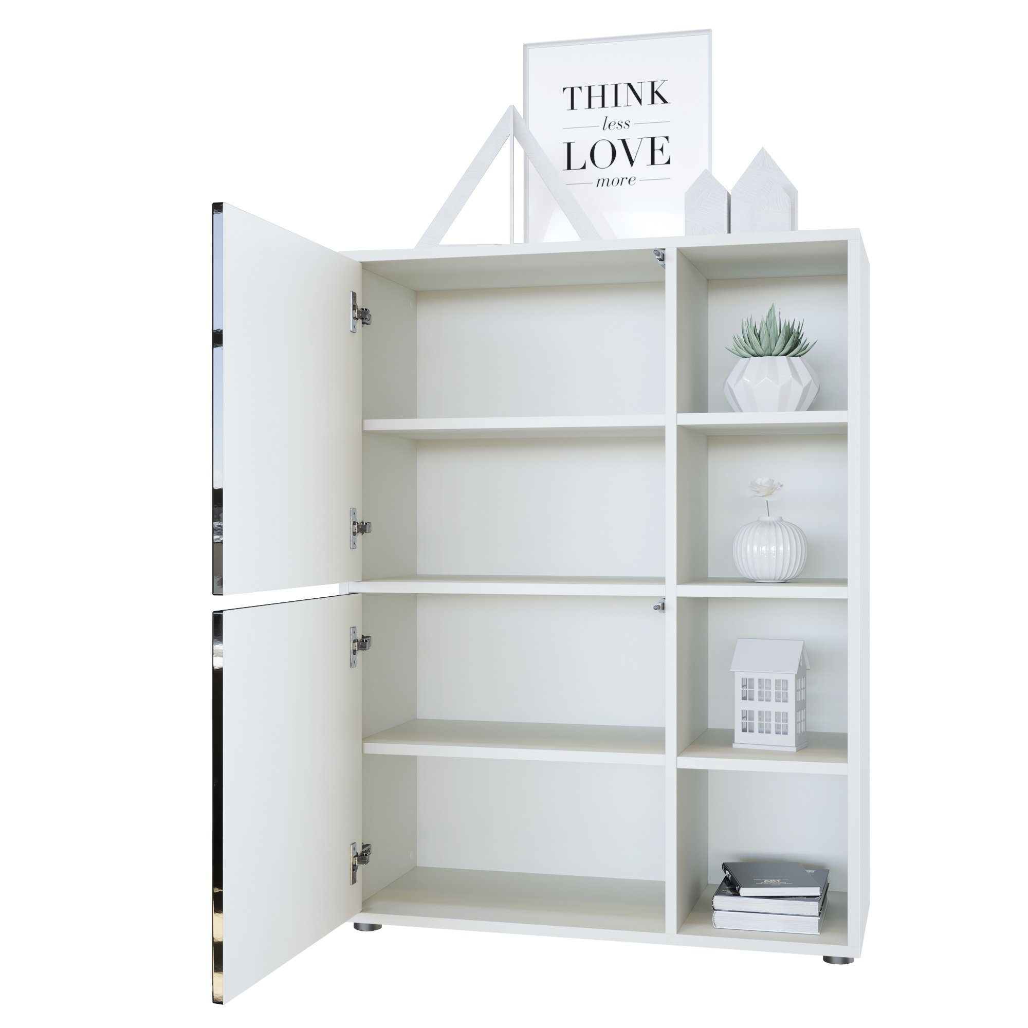 Vladon Highboard Cuba (Anrichte, mit 2 Türen und 4 offene Fächer), Weiß matt/Bordeaux Hochglanz (79 x 105,5 x 35,5 cm)