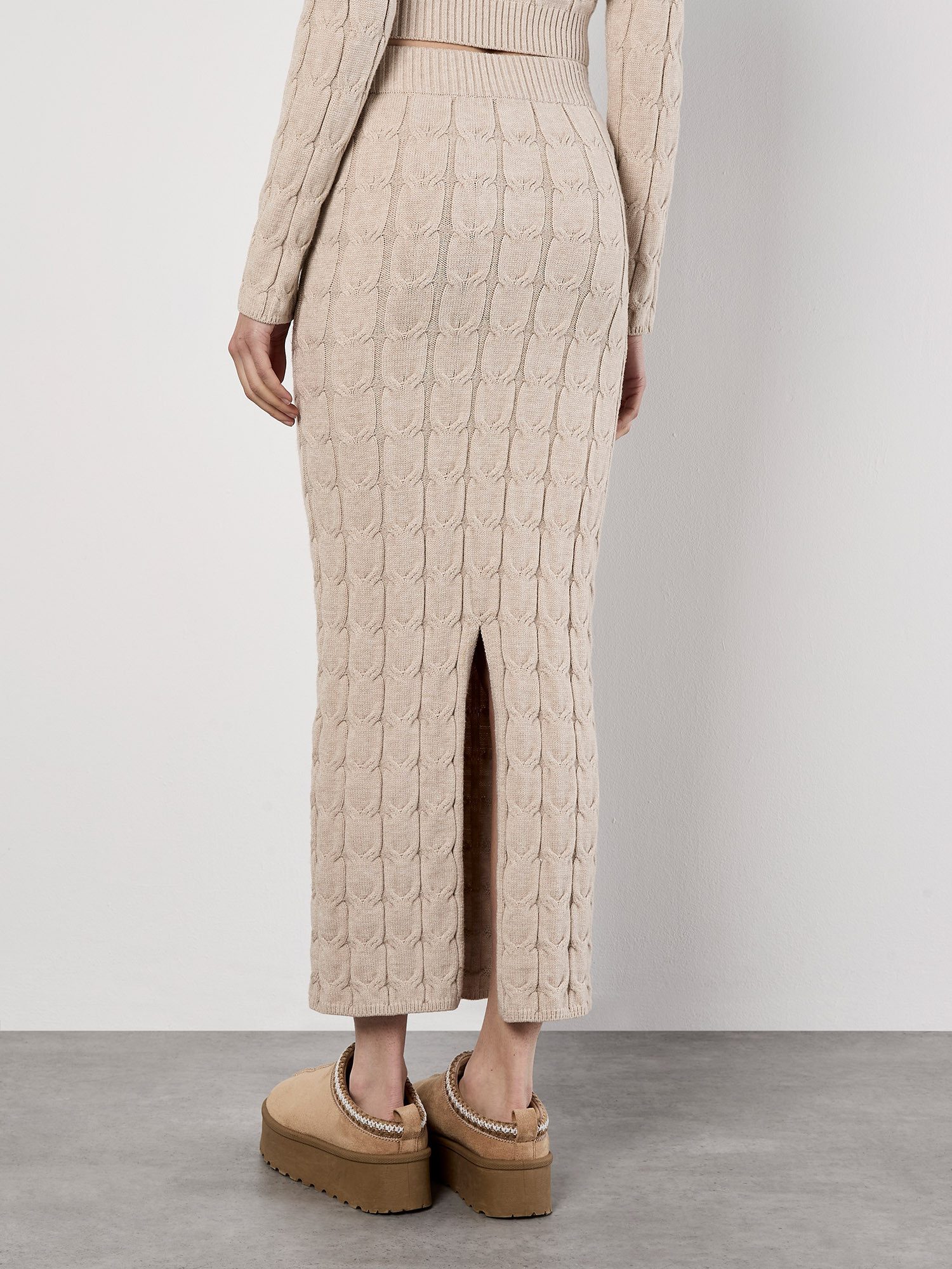 Apricot Maxirock Strickrock mit Zopfmuster