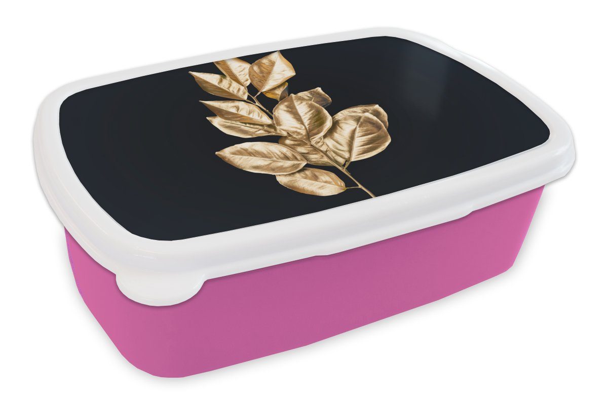 - Blätter Luxus, Kunststoff, Schwarz Kinder, rosa für Kunststoff - Brotbox MuchoWow Erwachsene, Gold (2-tlg), Brotdose Pflanze Mädchen, - - Snackbox, Lunchbox